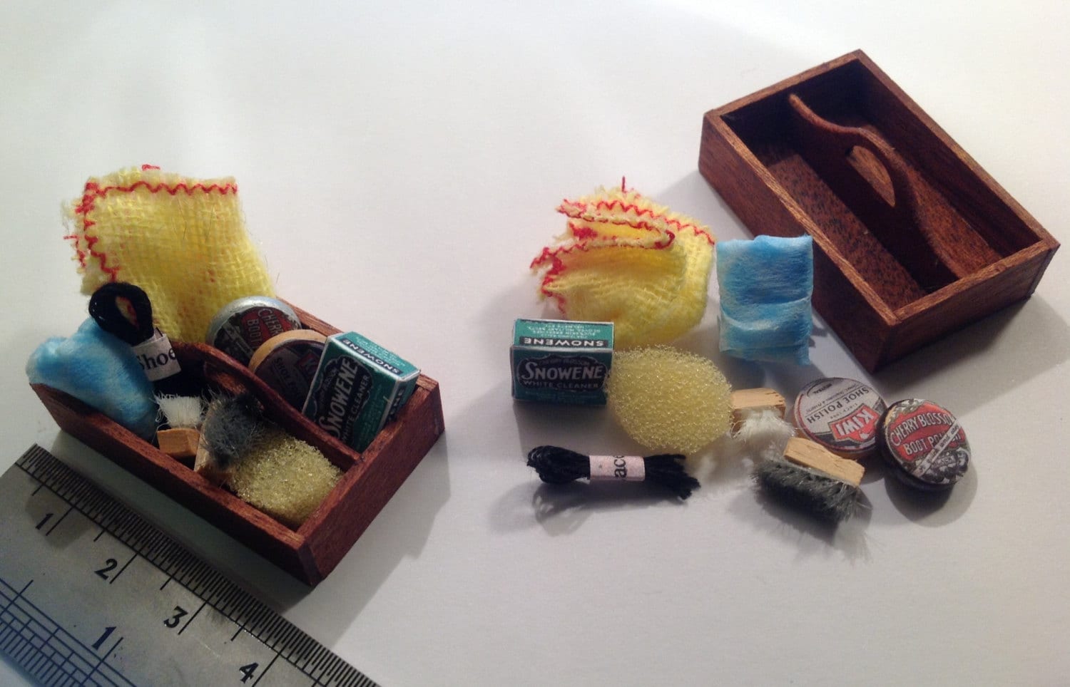 Dolls House Miniatures - 1/12th Hand made Shoe polishing /cleaning box set. X1