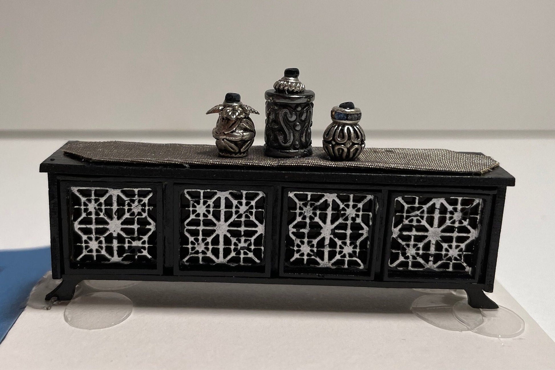 Dolls House 1/48th - Long Side Table - Black and Silver