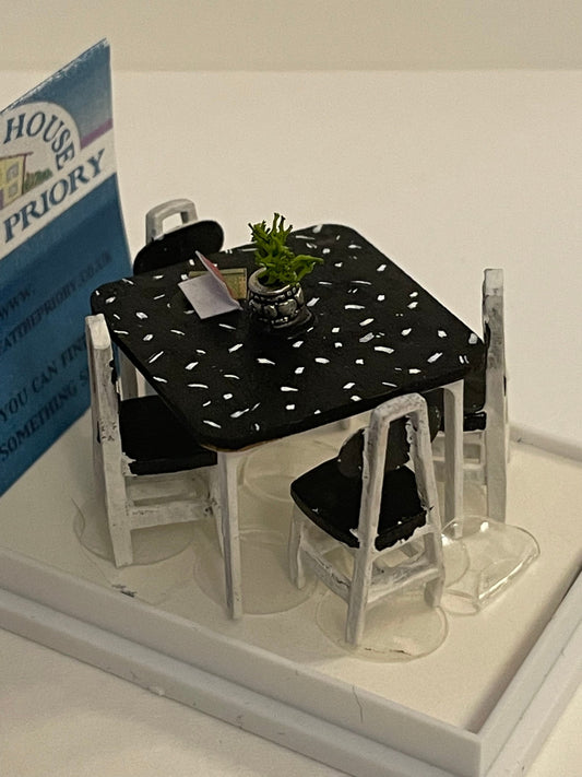 Dolls House 1/48th - Black White Table and Chairs - retro