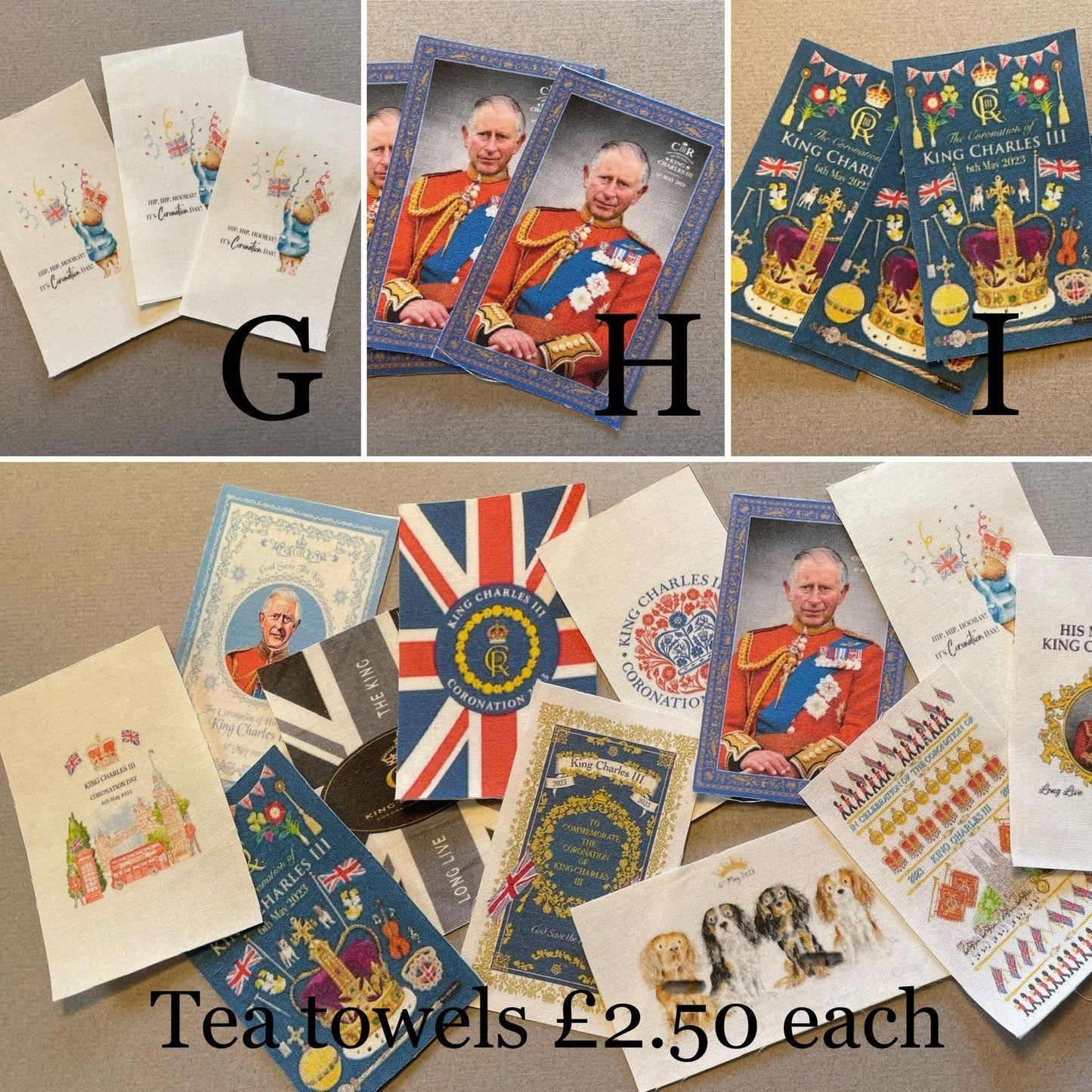 Dolls House Miniatures - Royal King Charles III coronation Tea Towel x 1 (12 options)
