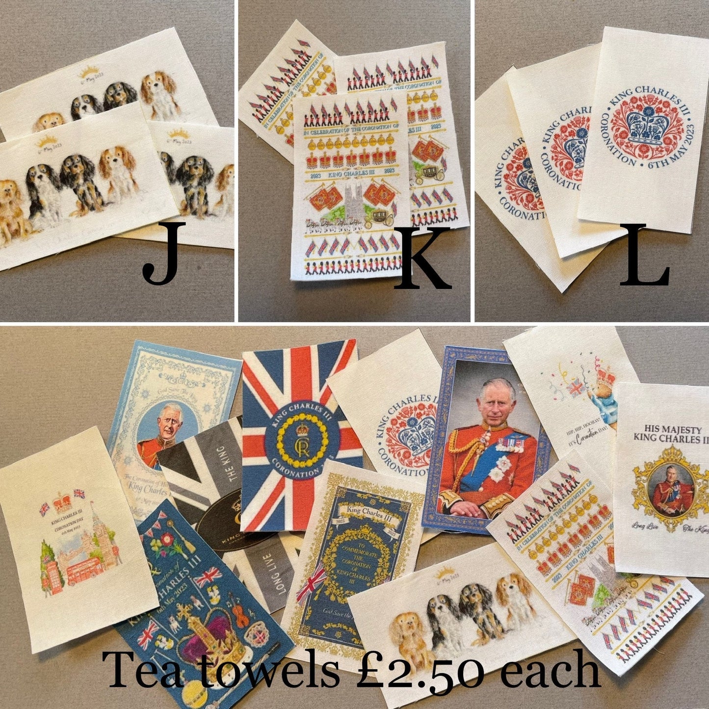 Dolls House Miniatures - Royal King Charles III coronation Tea Towel x 1 (12 options)