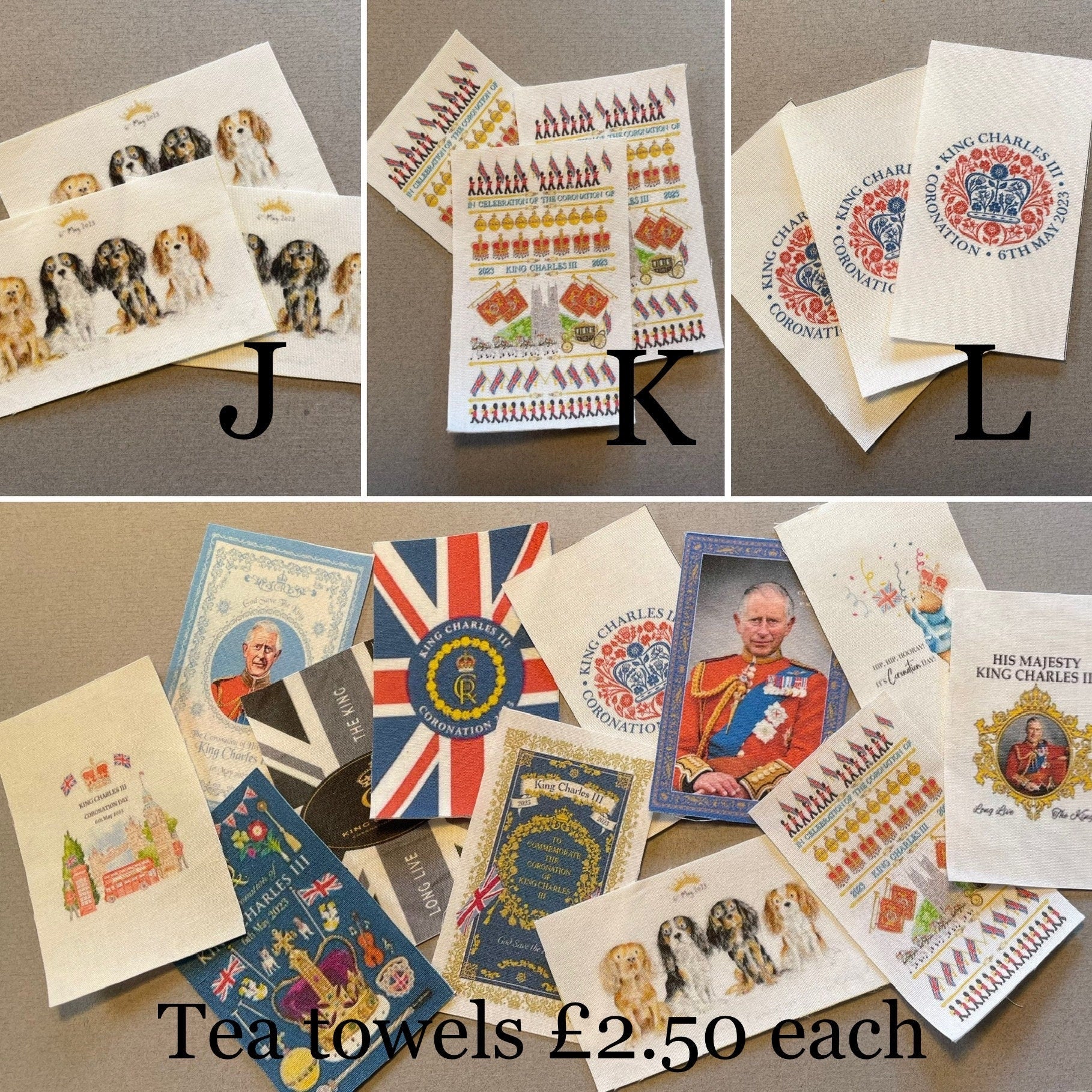 Dolls House Miniatures - Royal King Charles III coronation Tea Towel x 1 (12 options)