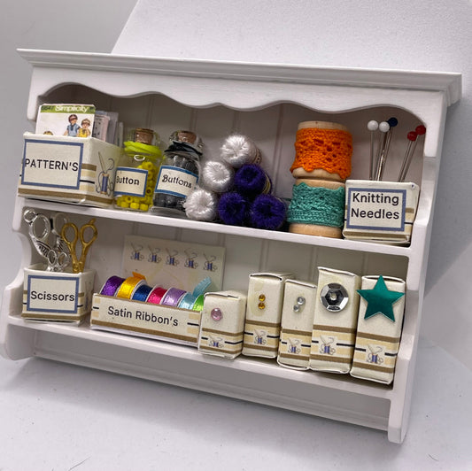 Dolls House Miniatures - White Haberdashery Wall Shelf