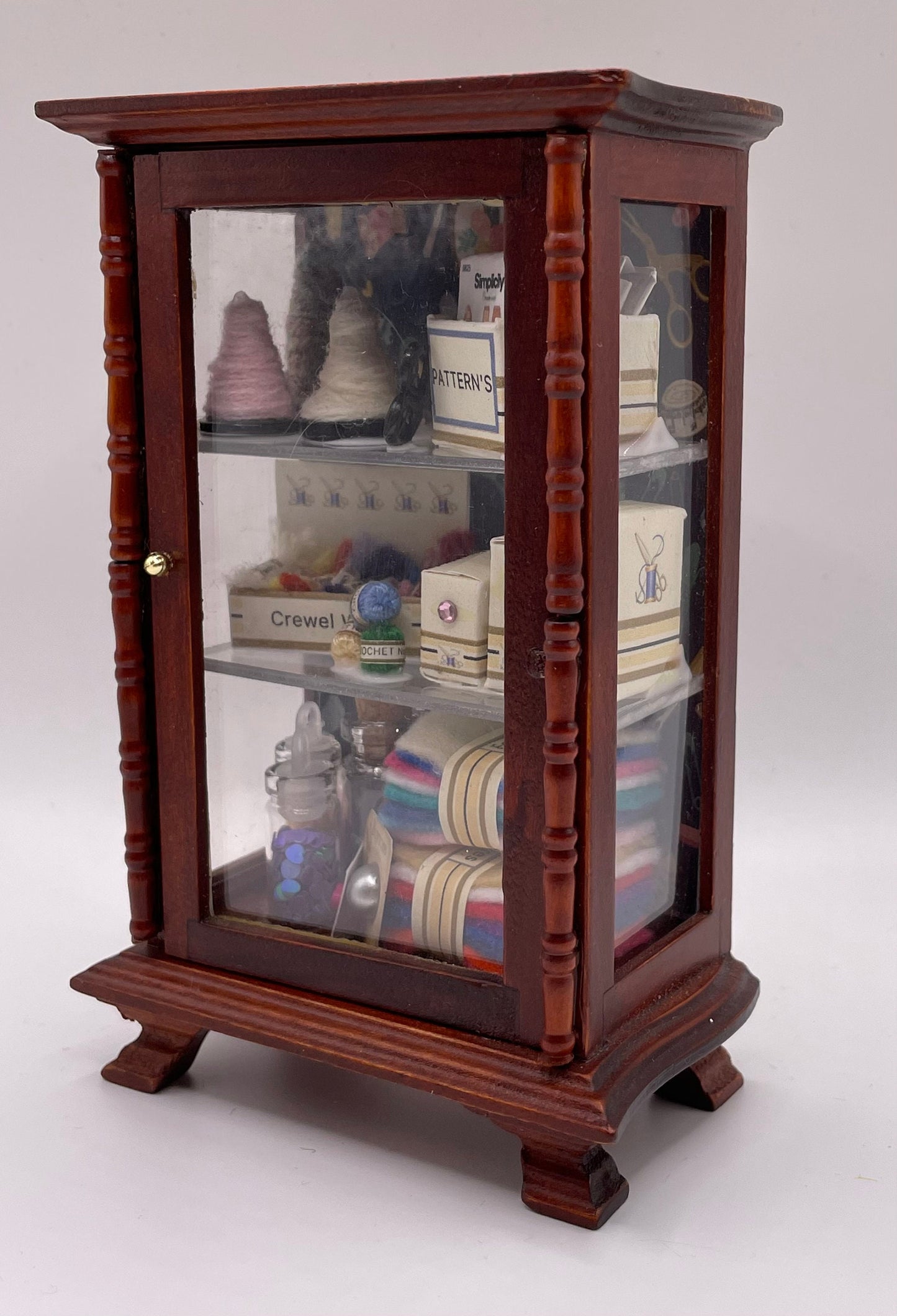 Dolls House Miniatures - 1/12th Haberdashery / Sewing Mahogany cupboard