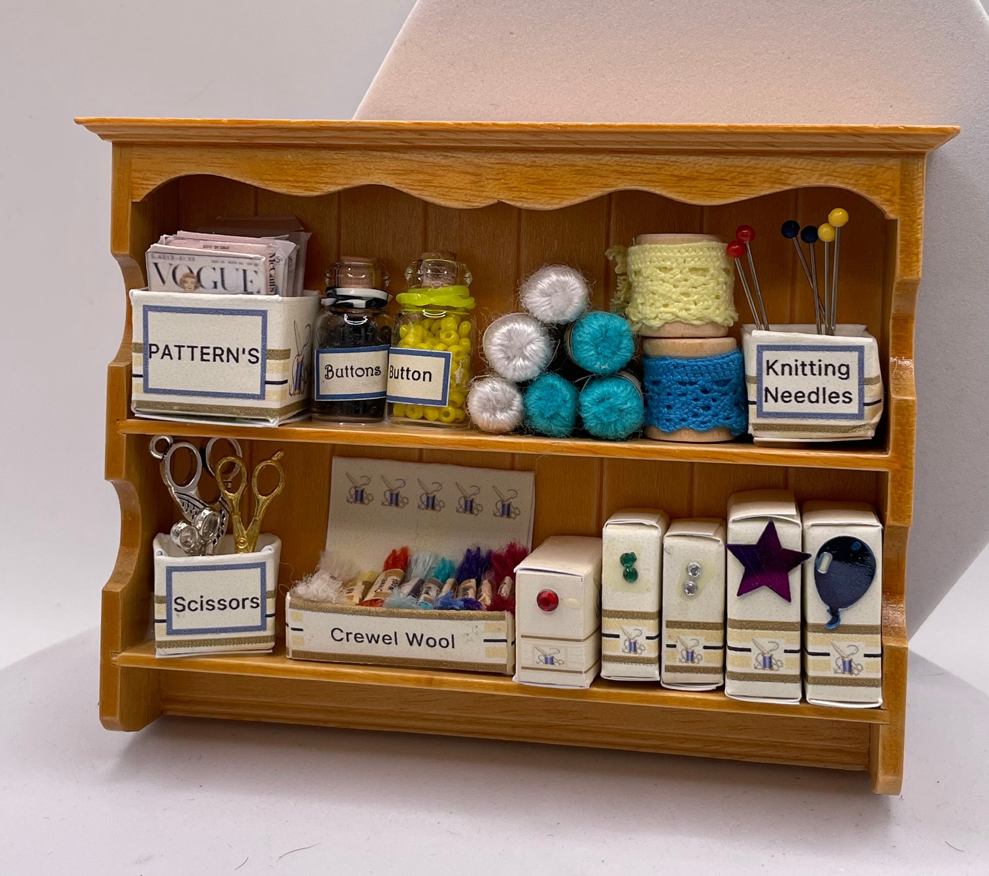 Dolls House Miniatures - Pine Haberdashery Wall Shelf