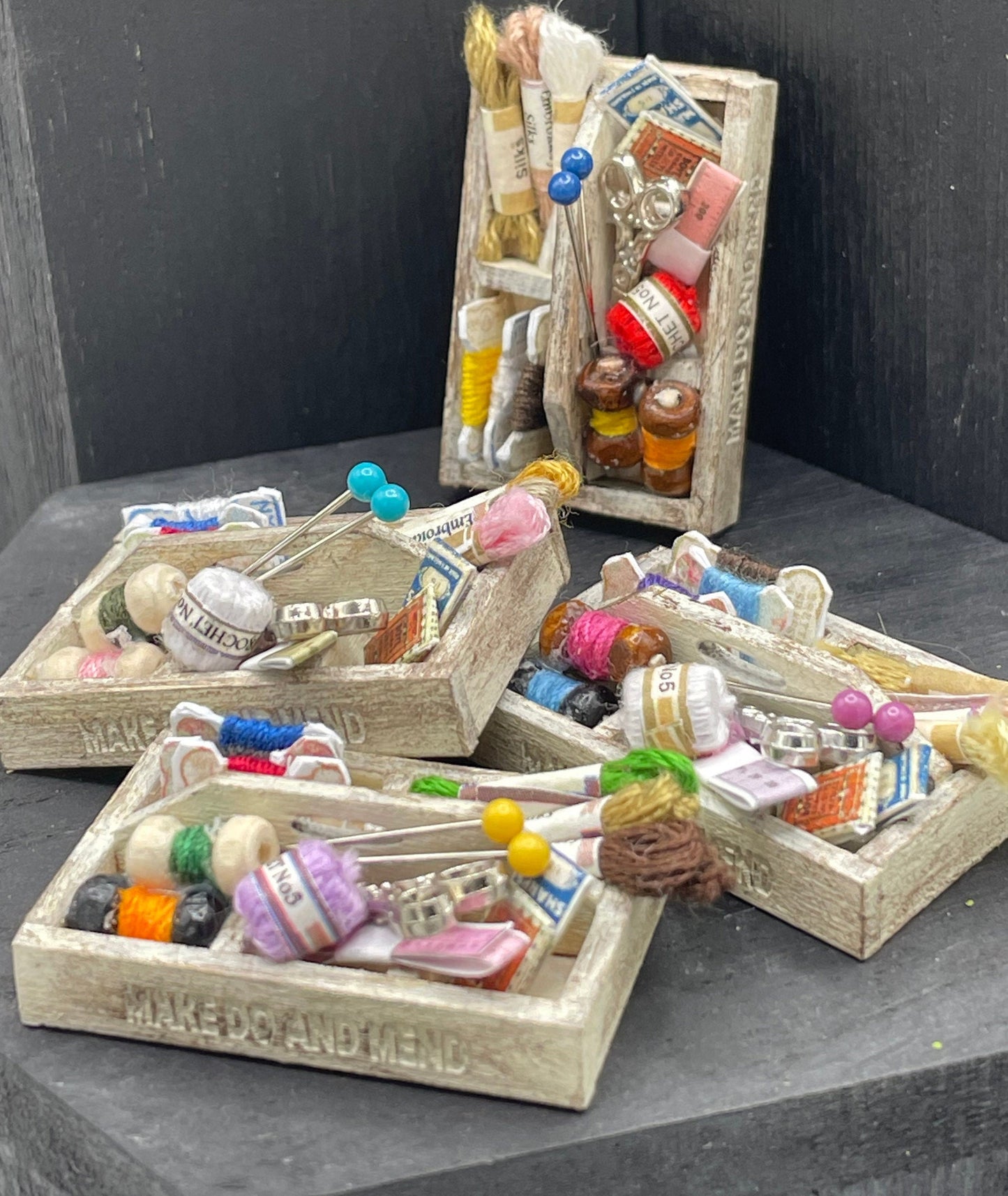 DOLLS HOUSE MINIATURES -  make do and mend sewing box x1