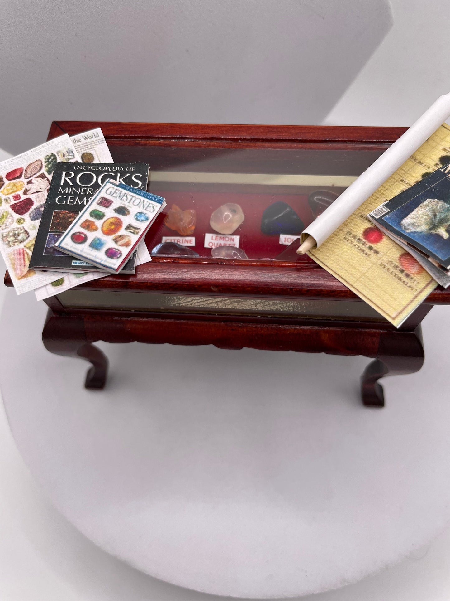 Dolls House Miniatures - 1/12th Geologist ( rock ) Curio Table  - Vera Collective