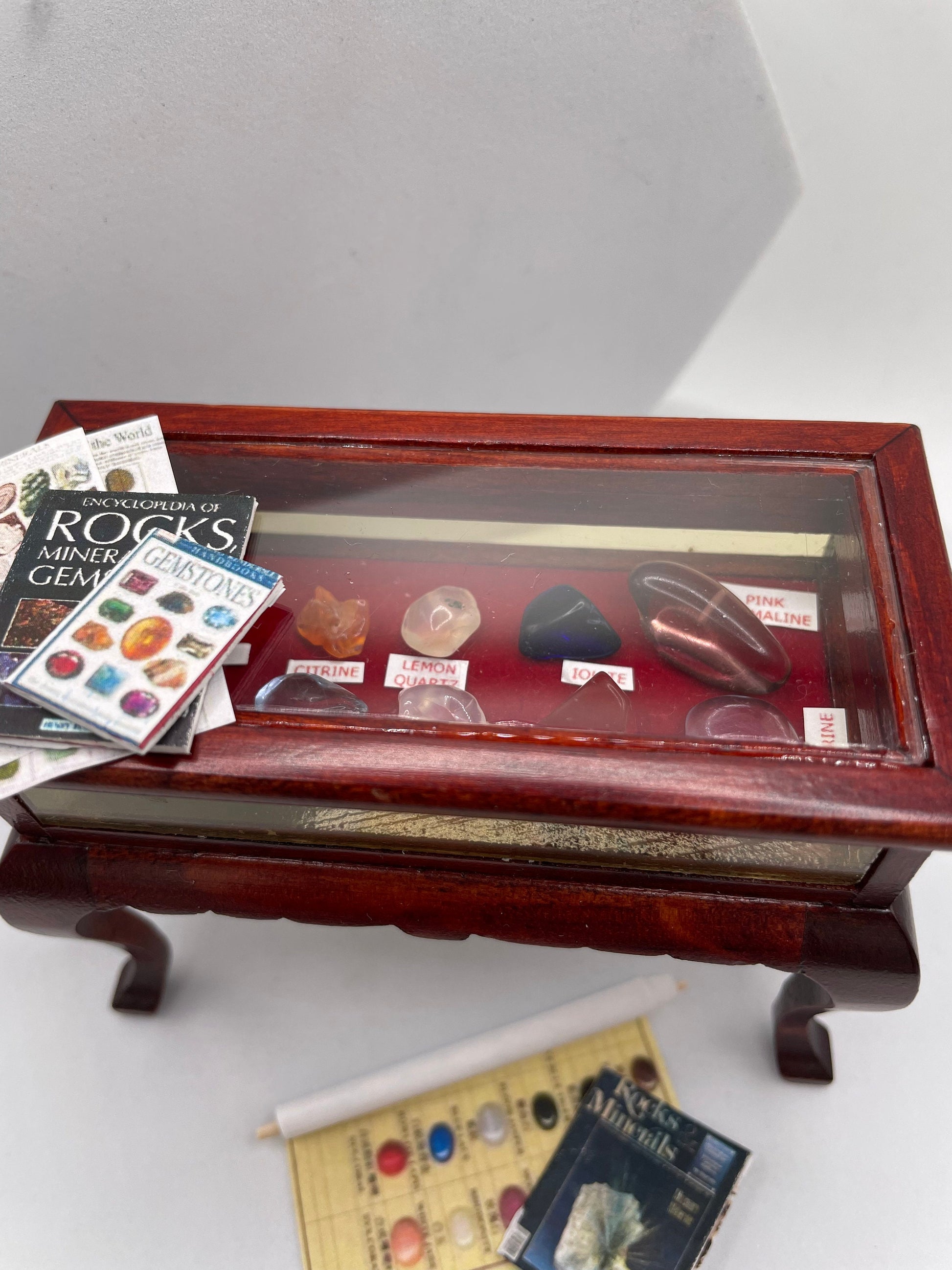 Dolls House Miniatures - 1/12th Geologist ( rock ) Curio Table  - Vera Collective