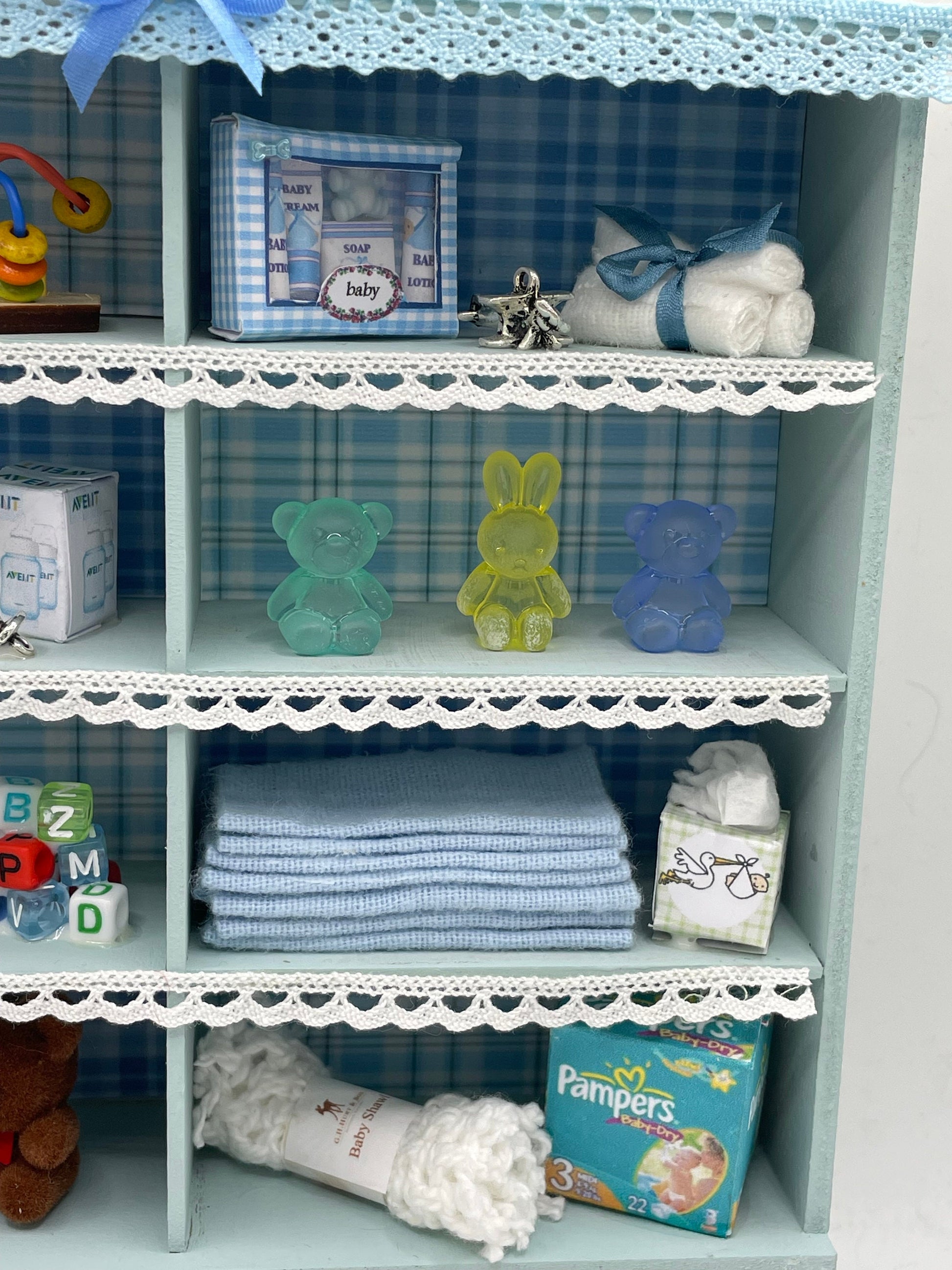 Dolls House Miniatures - 1/12th Baby Boy Shelves