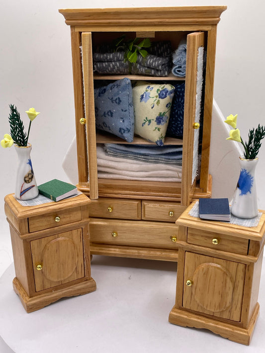 Dolls House Miniatures - 1/12th Pine Blanket Cupboard and bedsides   - Vera Collective