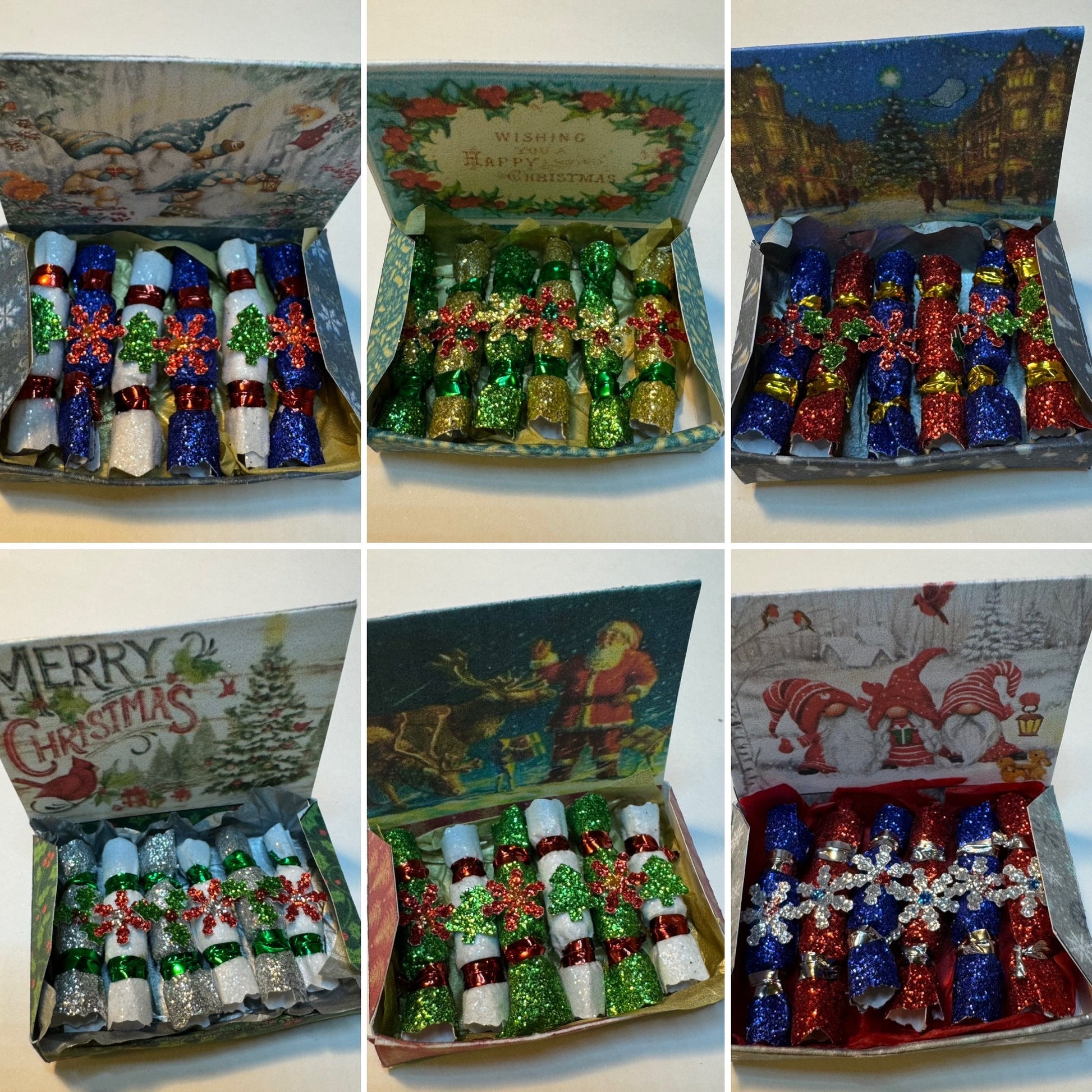 DOLLS HOUSE MINIATURES - 1/12th scale (1 inch) christmas crackers in box  (6 options)