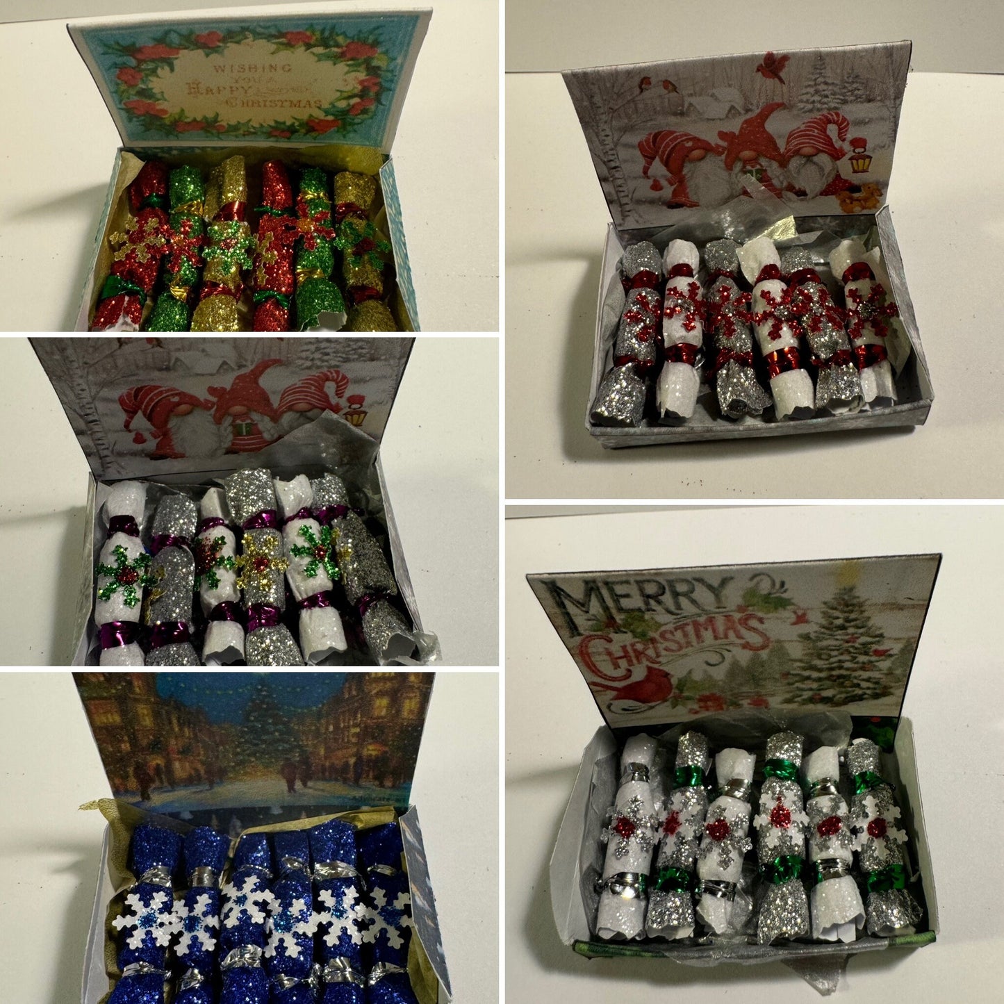 DOLLS HOUSE MINIATURES - 1/12th scale (1 inch) christmas crackers in box  (6 options)