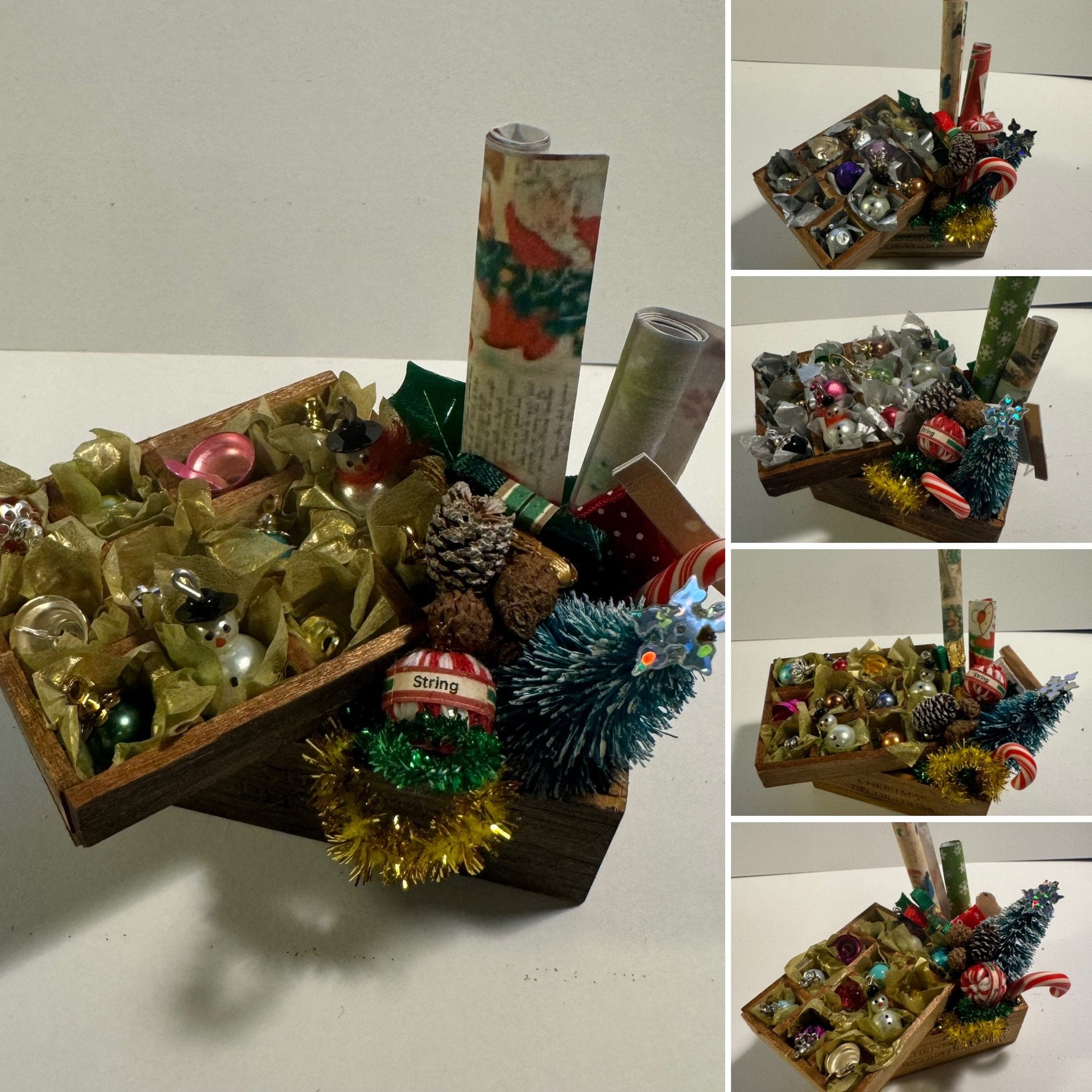 DOLLS HOUSE MINIATURES - 1/12th scale (1 inch) christmas decorations boxes  (5 options)