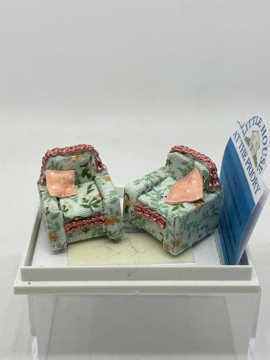 Dolls House   Dressed 1/48th pair armchairs