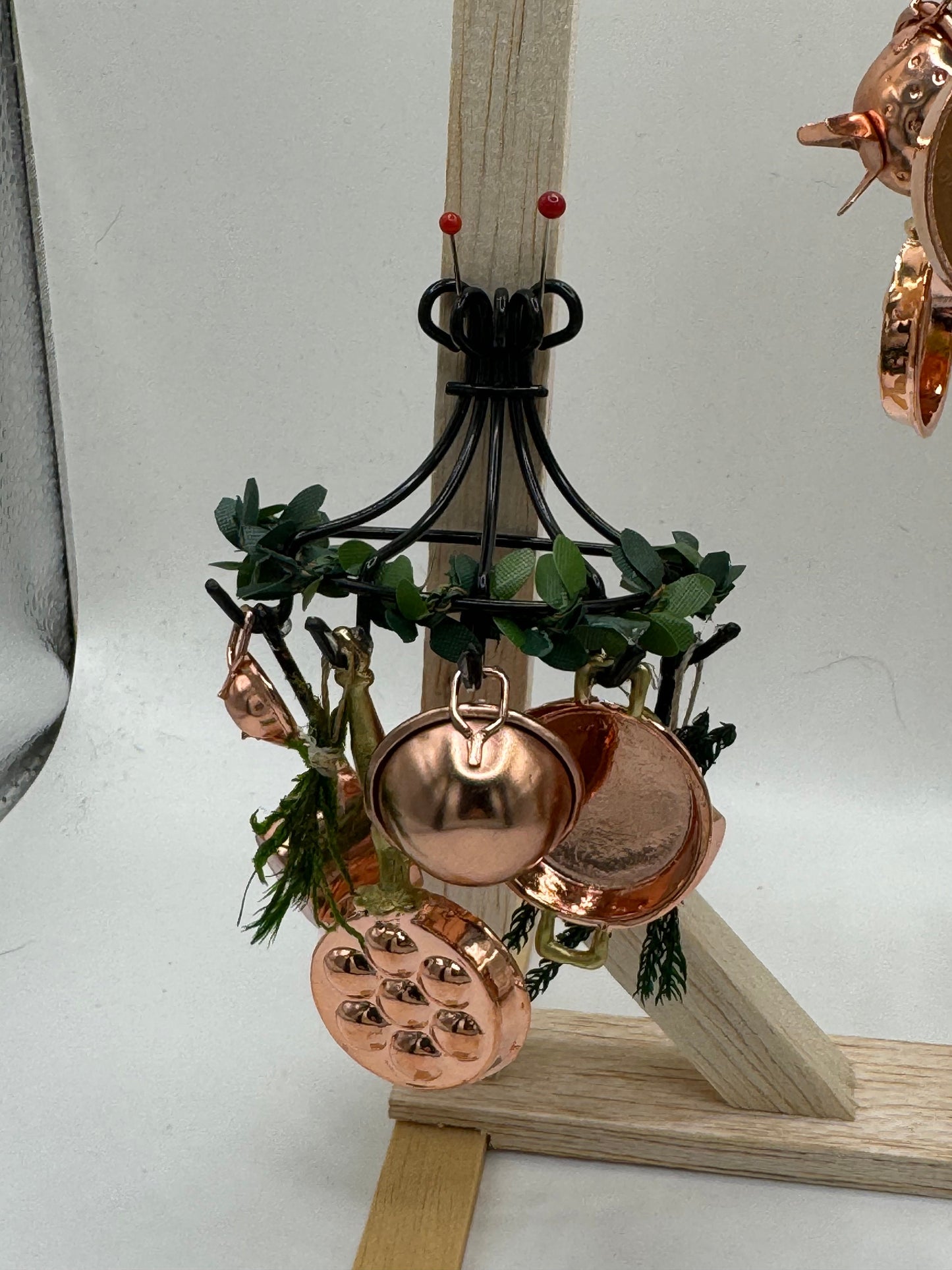 Dolls House Miniatures - kitchen pot hangers with copper saucepan - various options