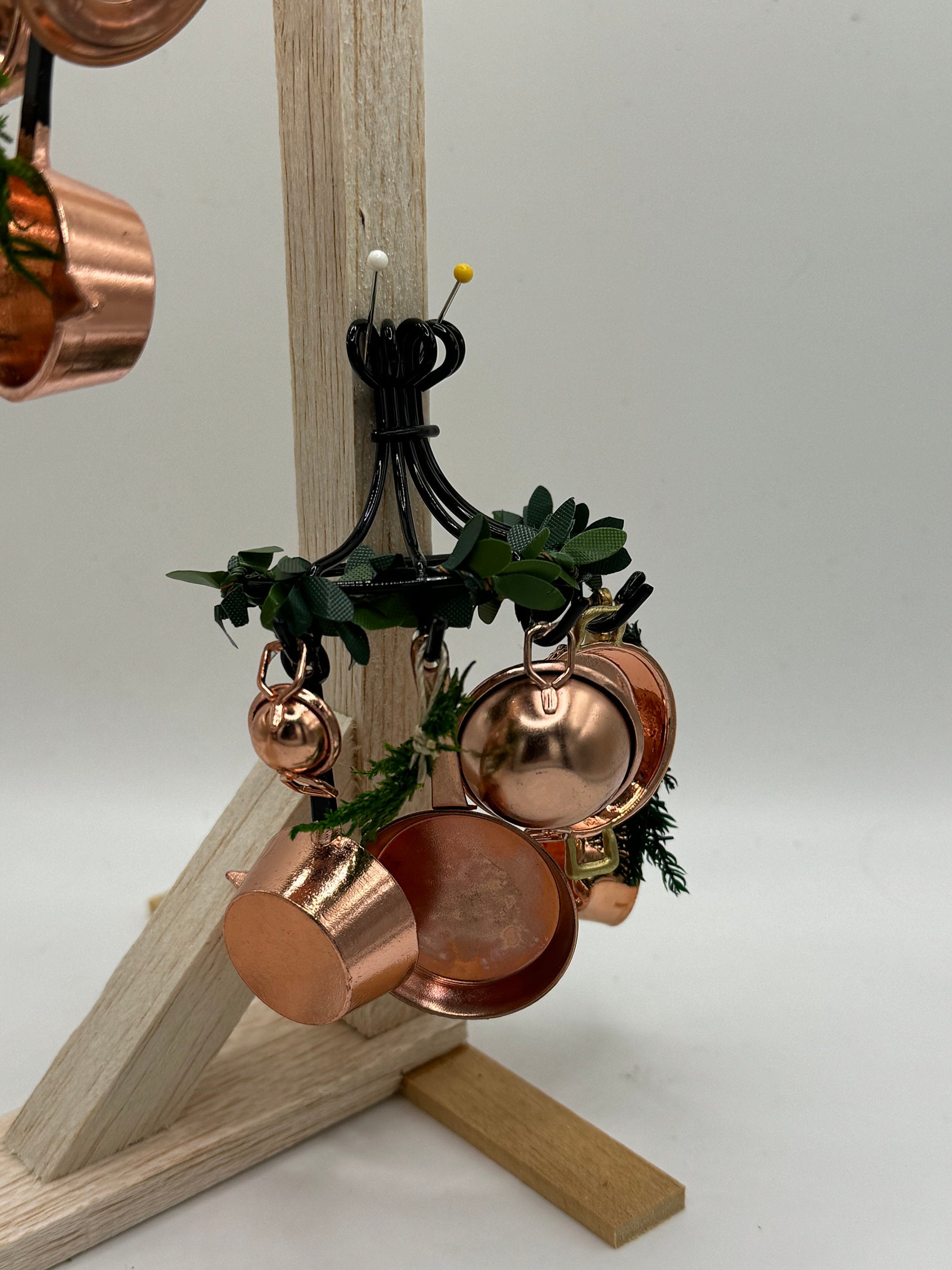 Dolls House Miniatures - kitchen pot hangers with copper saucepan - various options