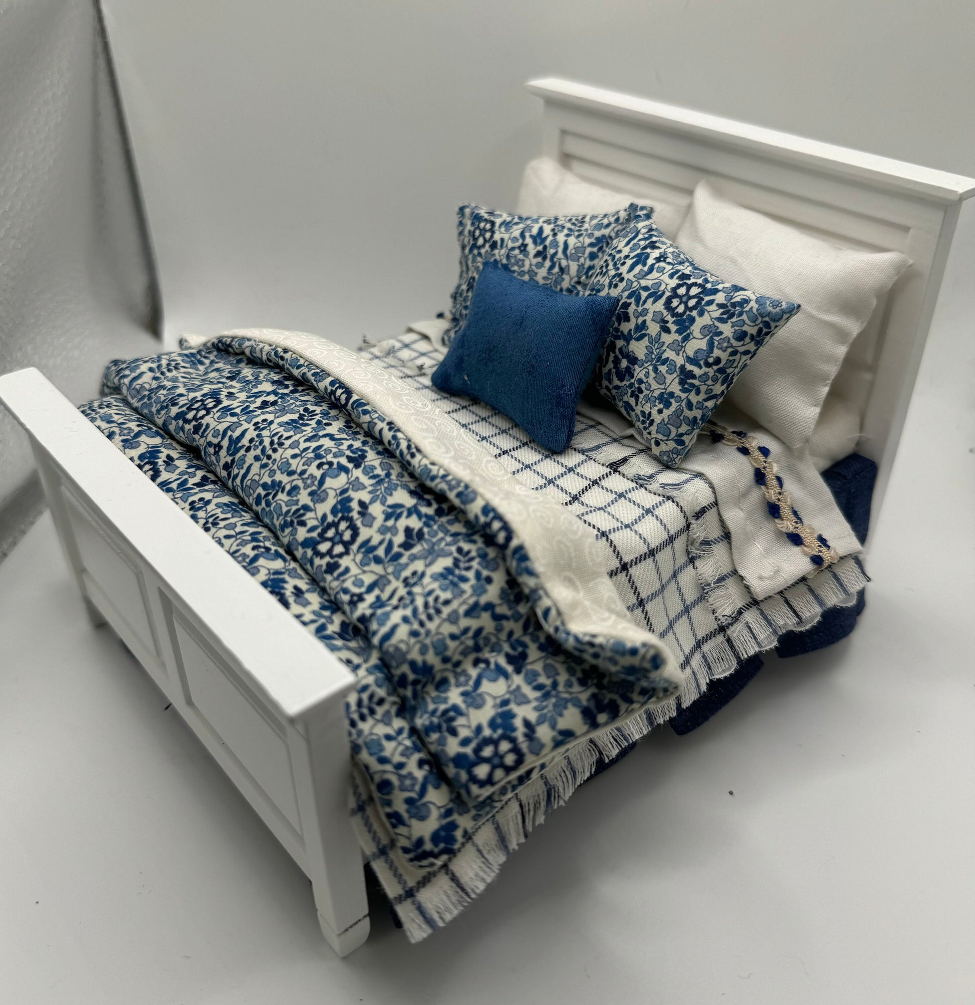 Dolls House Dressed 1/12th Double Bed - Ella - liberty fabrics