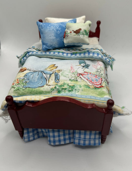 Dolls House Luxury Dressed 1/12th Single Bed - Peter  - Peter Rabbit fabric