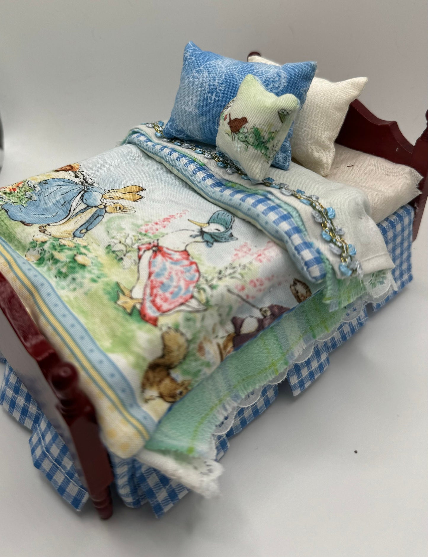 Dolls House Luxury Dressed 1/12th Single Bed - Peter  - Peter Rabbit fabric