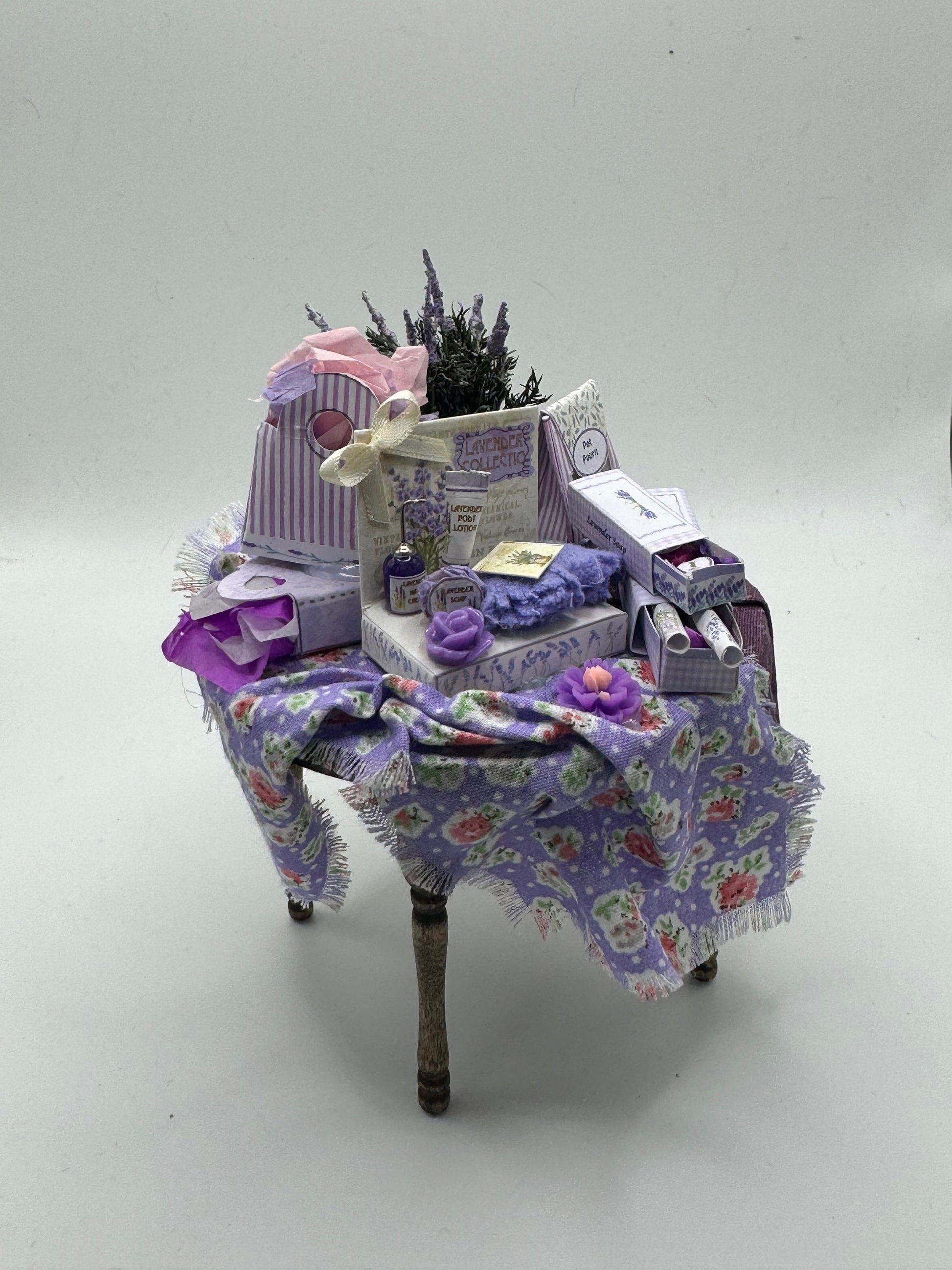 Dolls House Miniatures - 1/12th Perfume Shop display / lavender toiletries and perfumes