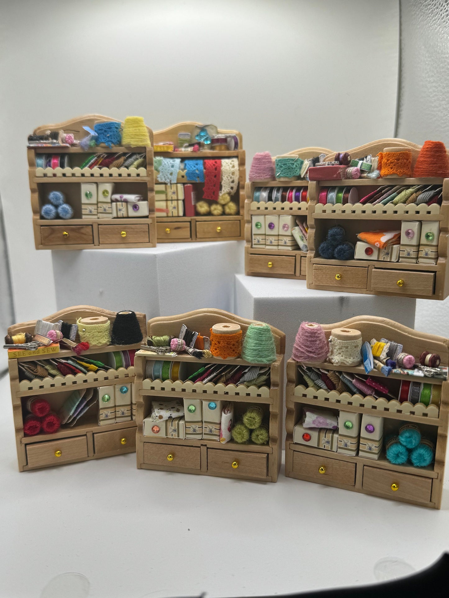 Dolls House Miniatures - 1/12th Haberdashery / Sewing Shelf - Pine