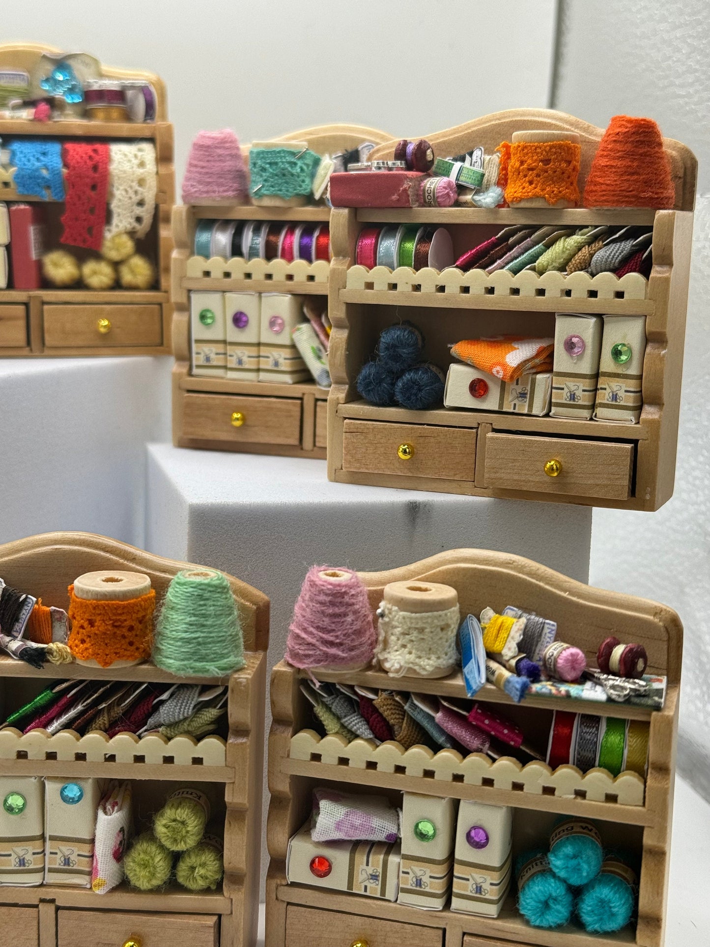 Dolls House Miniatures - 1/12th Haberdashery / Sewing Shelf - Pine