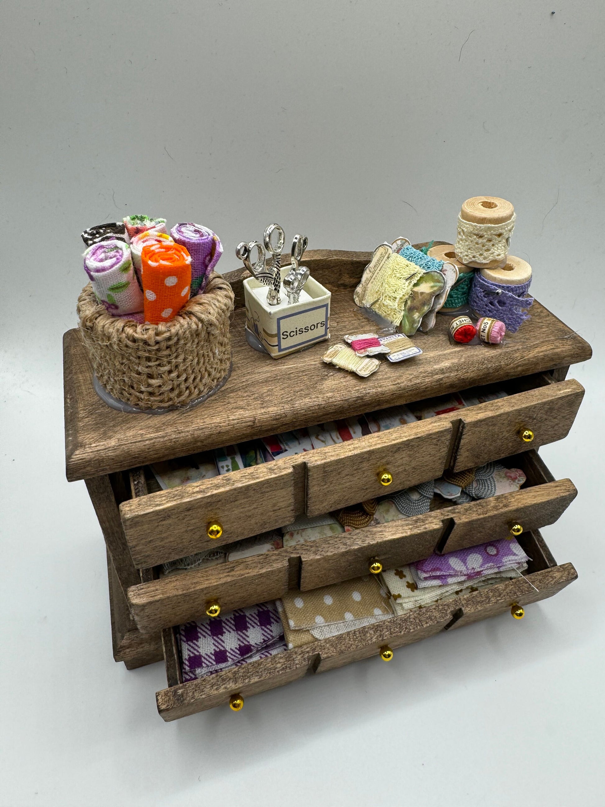 Dolls House Miniatures - 1/12th  - Haberdashery Sewing Drawers (2 options)