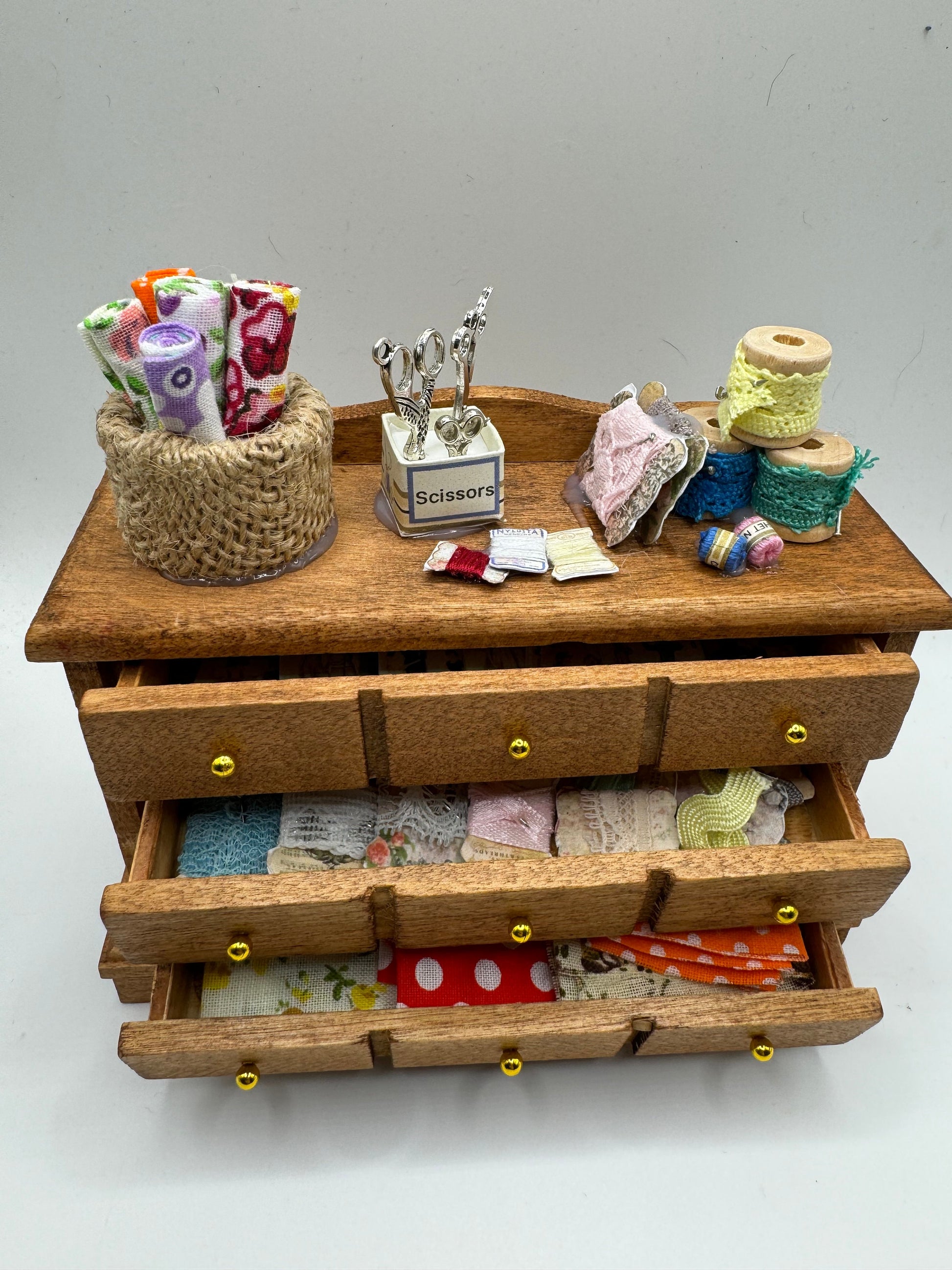 Dolls House Miniatures - 1/12th  - Haberdashery Sewing Drawers (2 options)