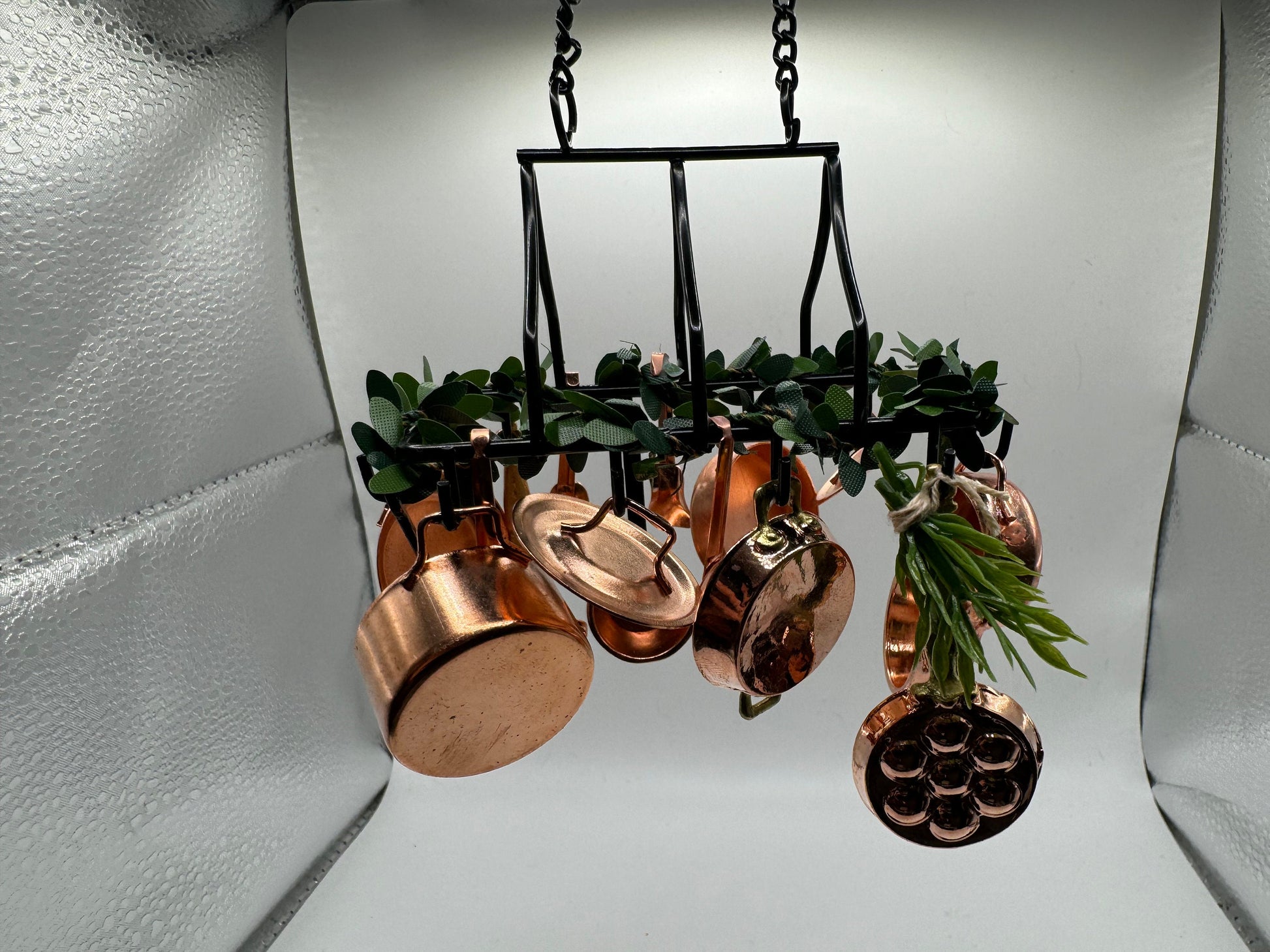 Dolls House Miniatures - kitchen pot hangers with copper saucepan - various options
