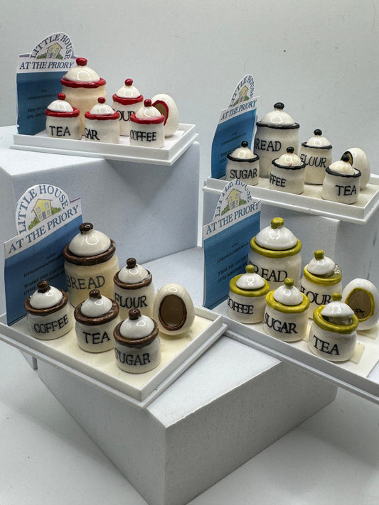 Dolls House Miniatures - 1/12th Cream Kitchen Jar set x1 (various colours)