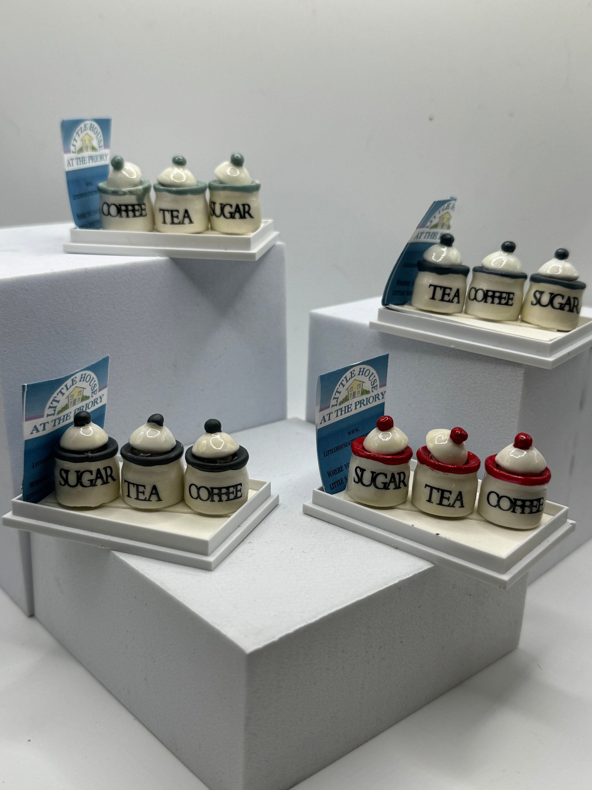 Dolls House Miniatures - 1/12th Kitchen Tea Coffee Sugar Jar set x1 (various colours)