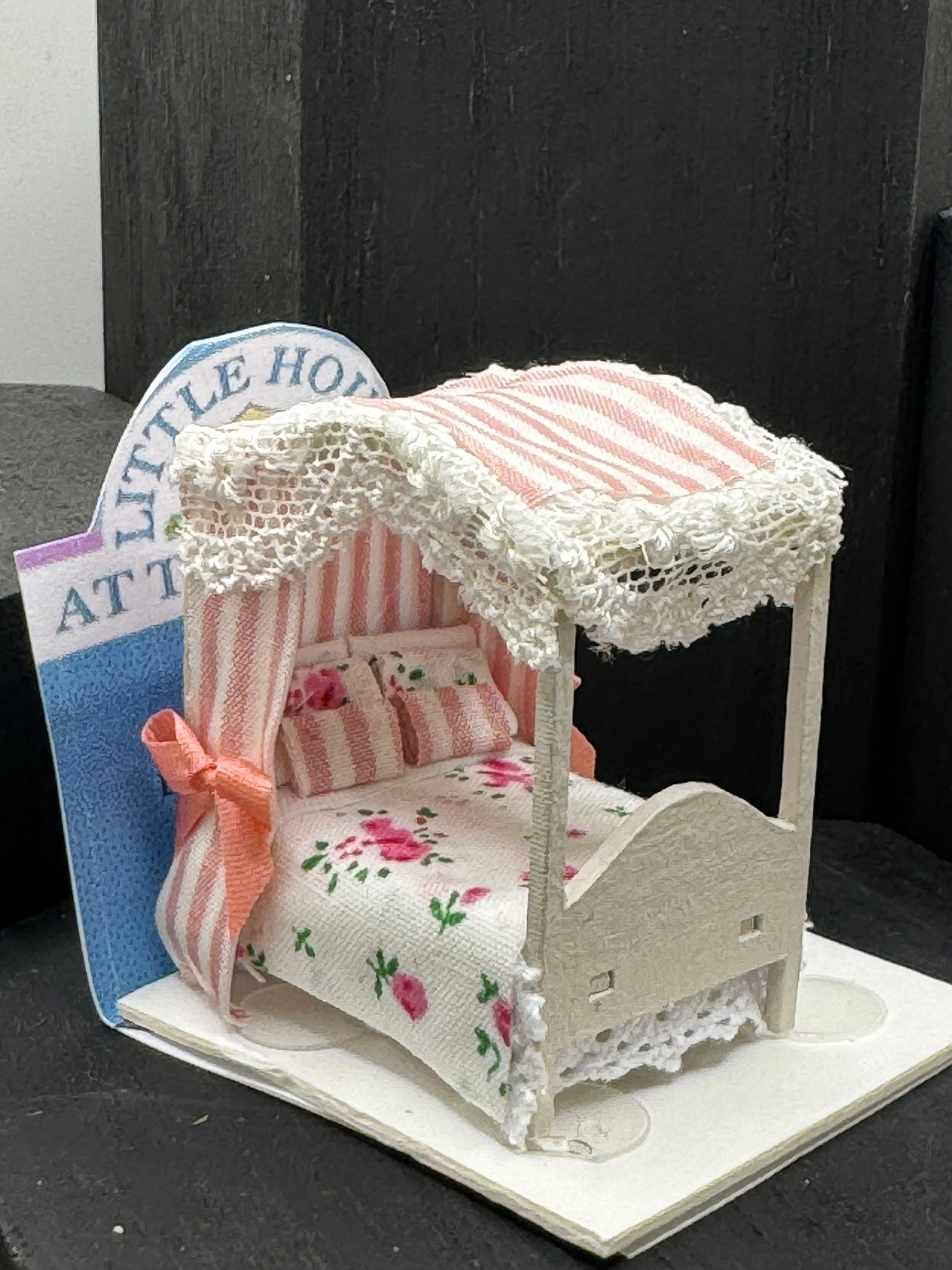 Dolls House Miniatures - Hand Made four Poster Bed (1/48th / 1:48 / Quarter Scale )