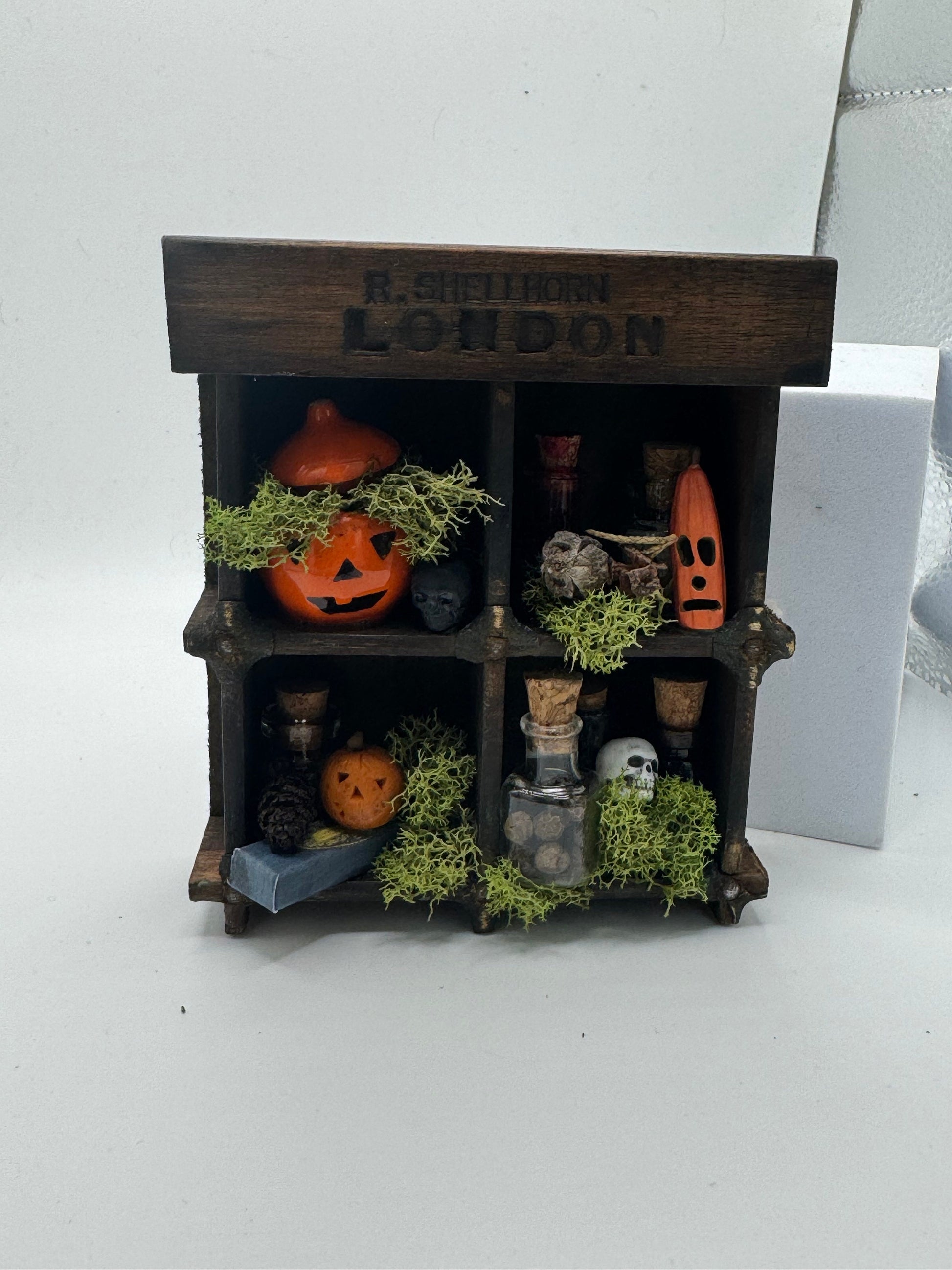 Dolls House Miniatures - 1/12th Spooky Shelves / vintage print press box