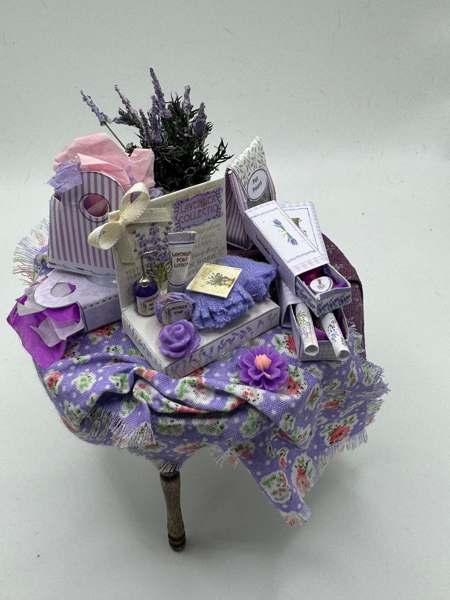 Dolls House Miniatures - 1/12th Perfume Shop display / lavender toiletries and perfumes