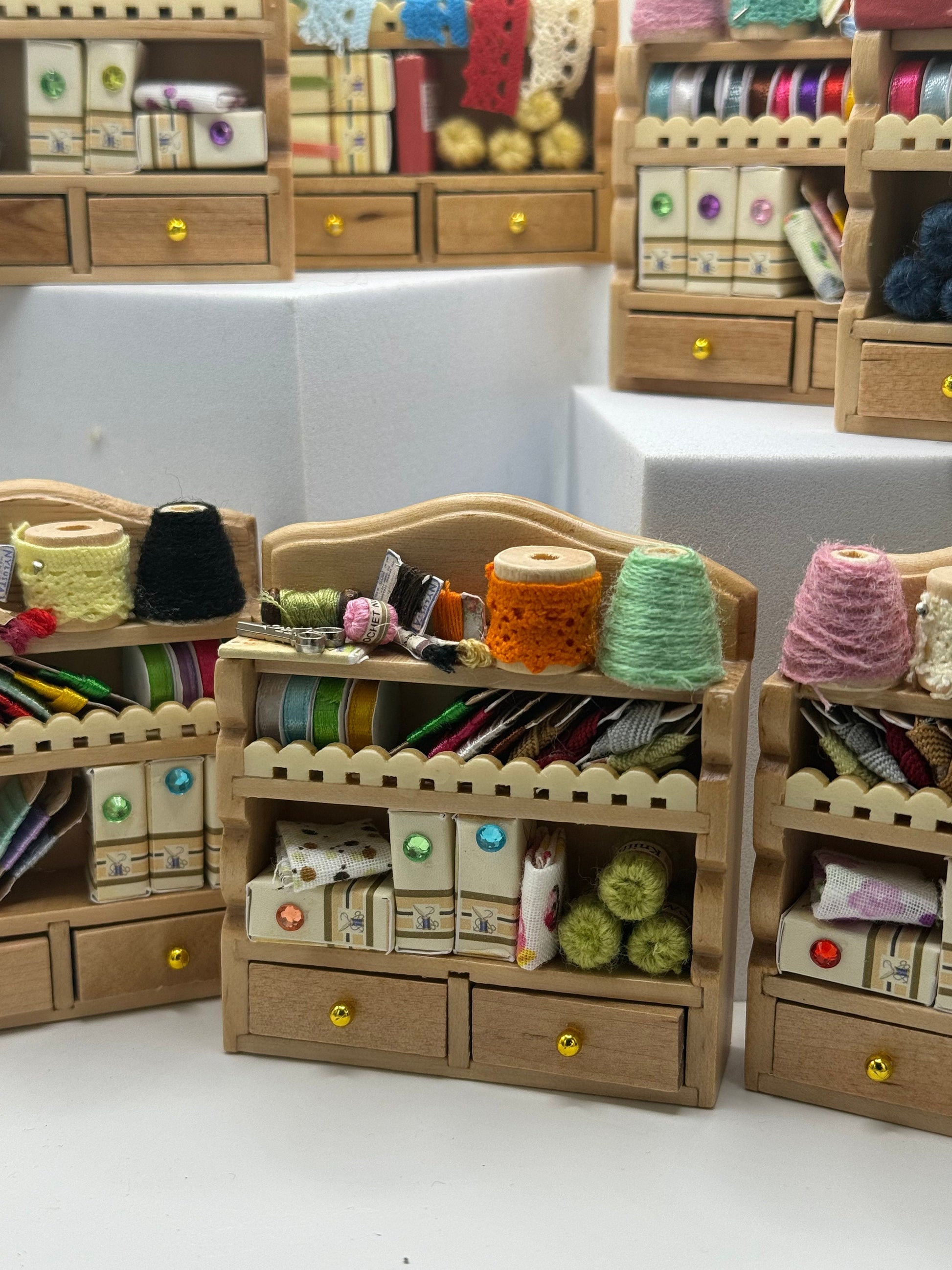 Dolls House Miniatures - 1/12th Haberdashery / Sewing Shelf - Pine