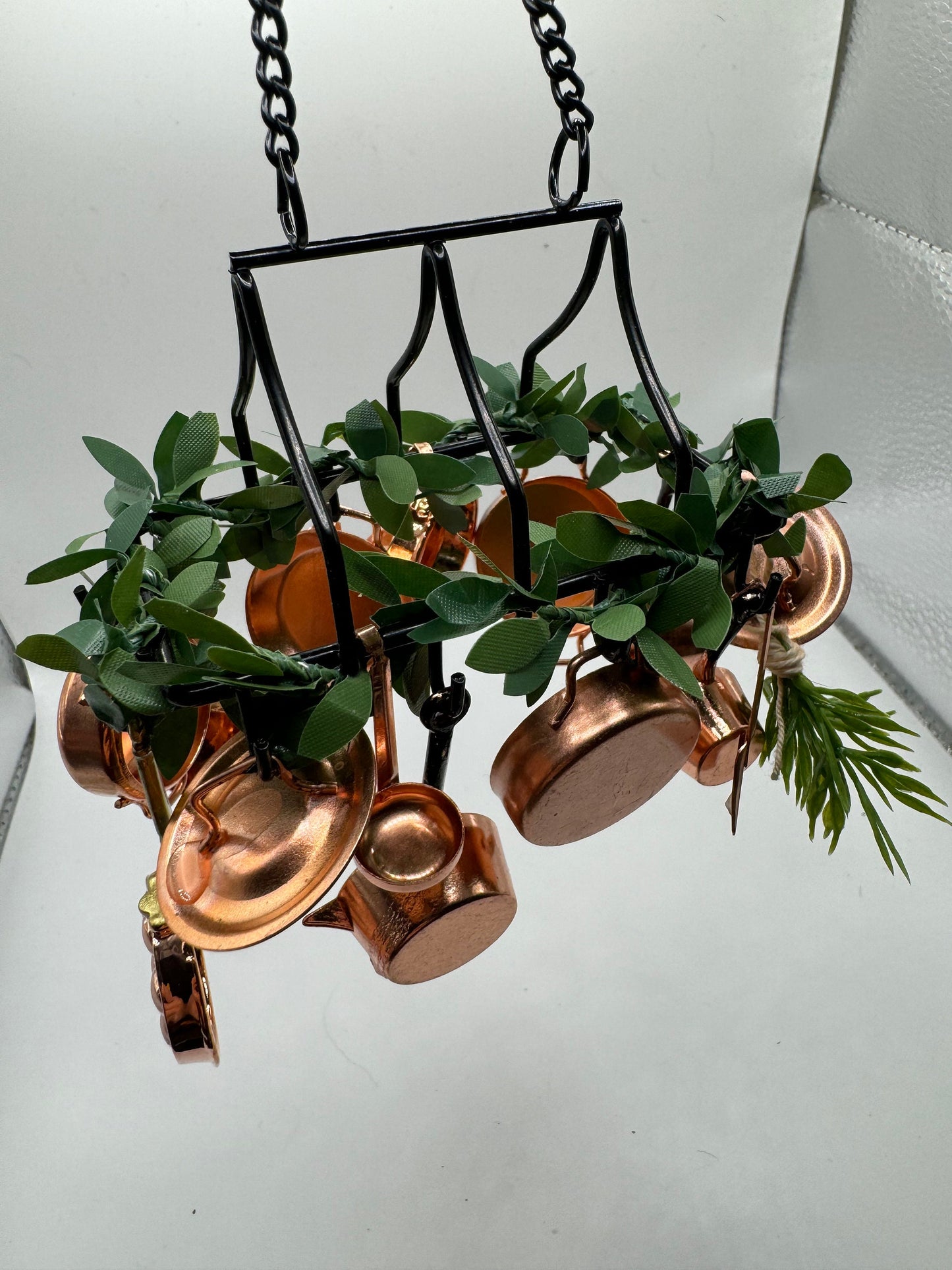 Dolls House Miniatures - kitchen pot hangers with copper saucepan - various options