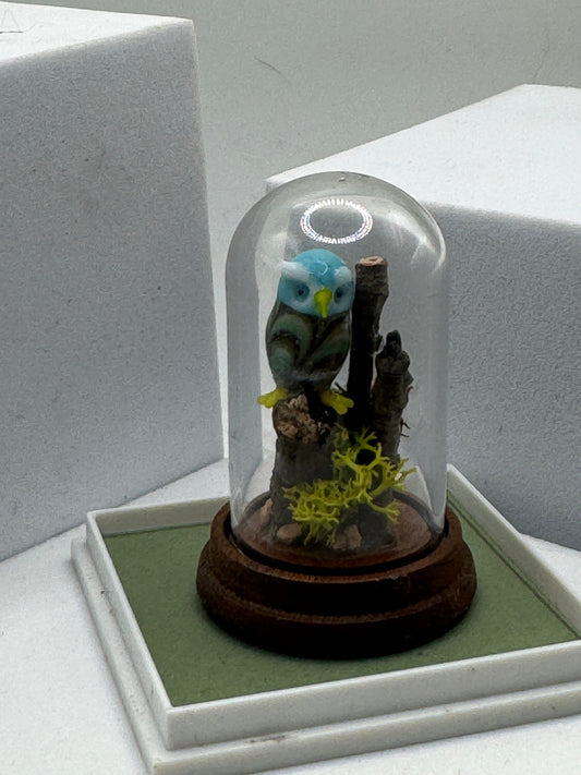 Dolls House Miniature - 1/12th Genuine Murano Glass Owl in Dome