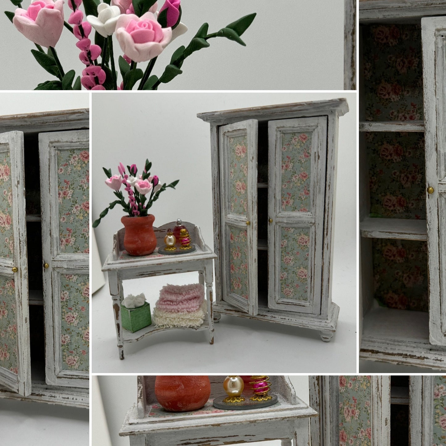 Dolls House Miniatures - 1/12th / 1:12 / inch scale.    Shabby Chic Bedroom Furniture ( wardrobe / washstand option )