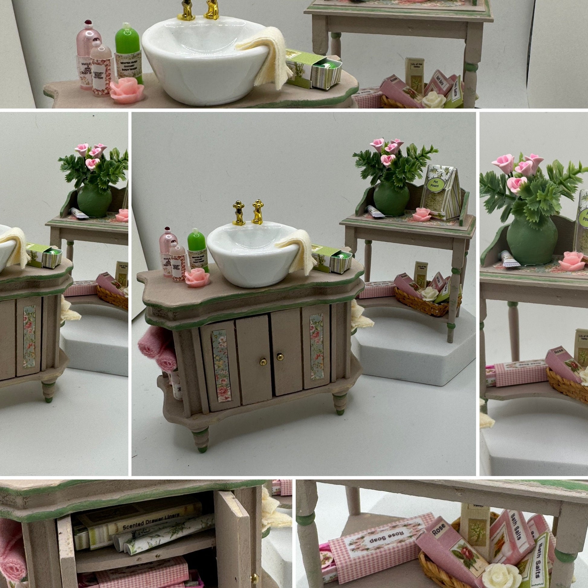 Dolls House Miniatures - 1/12th / 1:12 / inch scale.    Shabby Chic Bathroom Furniture ( vanity sink / washstand option )