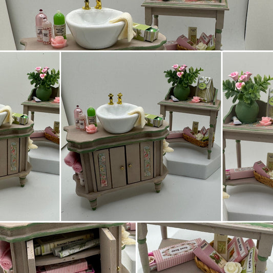 Dolls House Miniatures - 1/12th / 1:12 / inch scale.    Shabby Chic Bathroom Furniture ( vanity sink / washstand option )