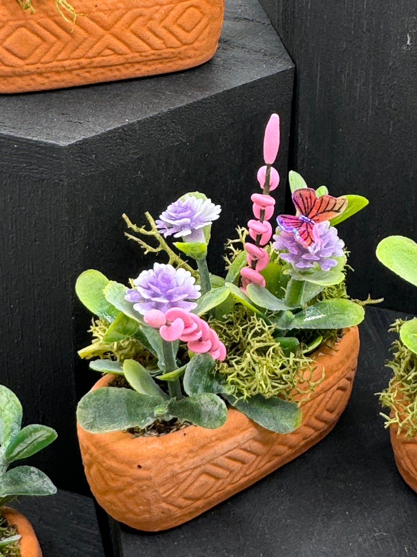 Dolls House Miniatures - 1/12th Trough / Window box with Butterfly (various options)