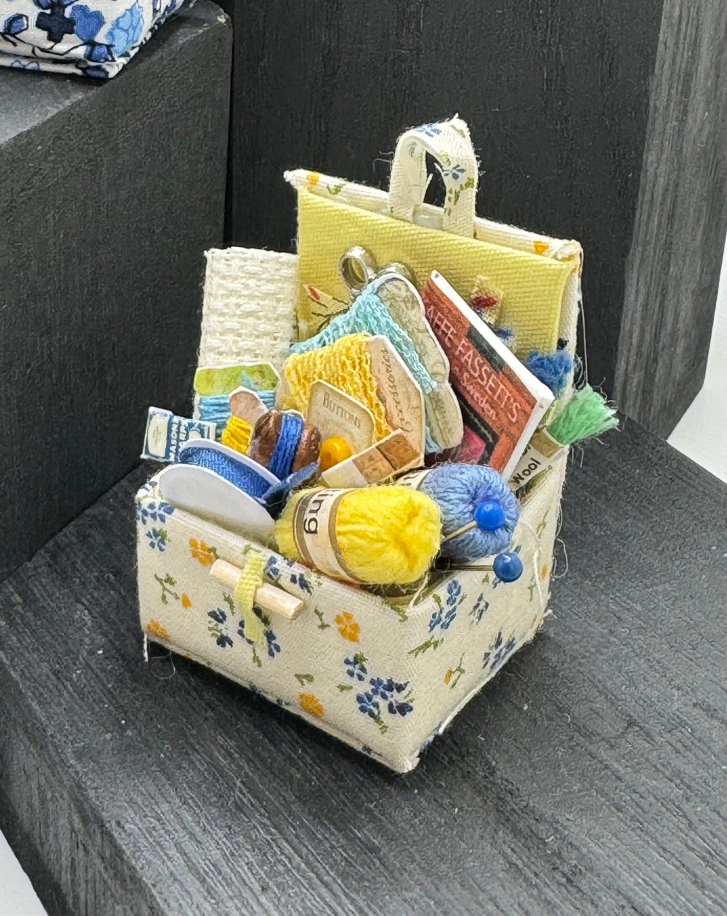 DOLLS HOUSE MINIATURES - 1/12th Sewing Box / Basket and accessories x 1 (7 options)