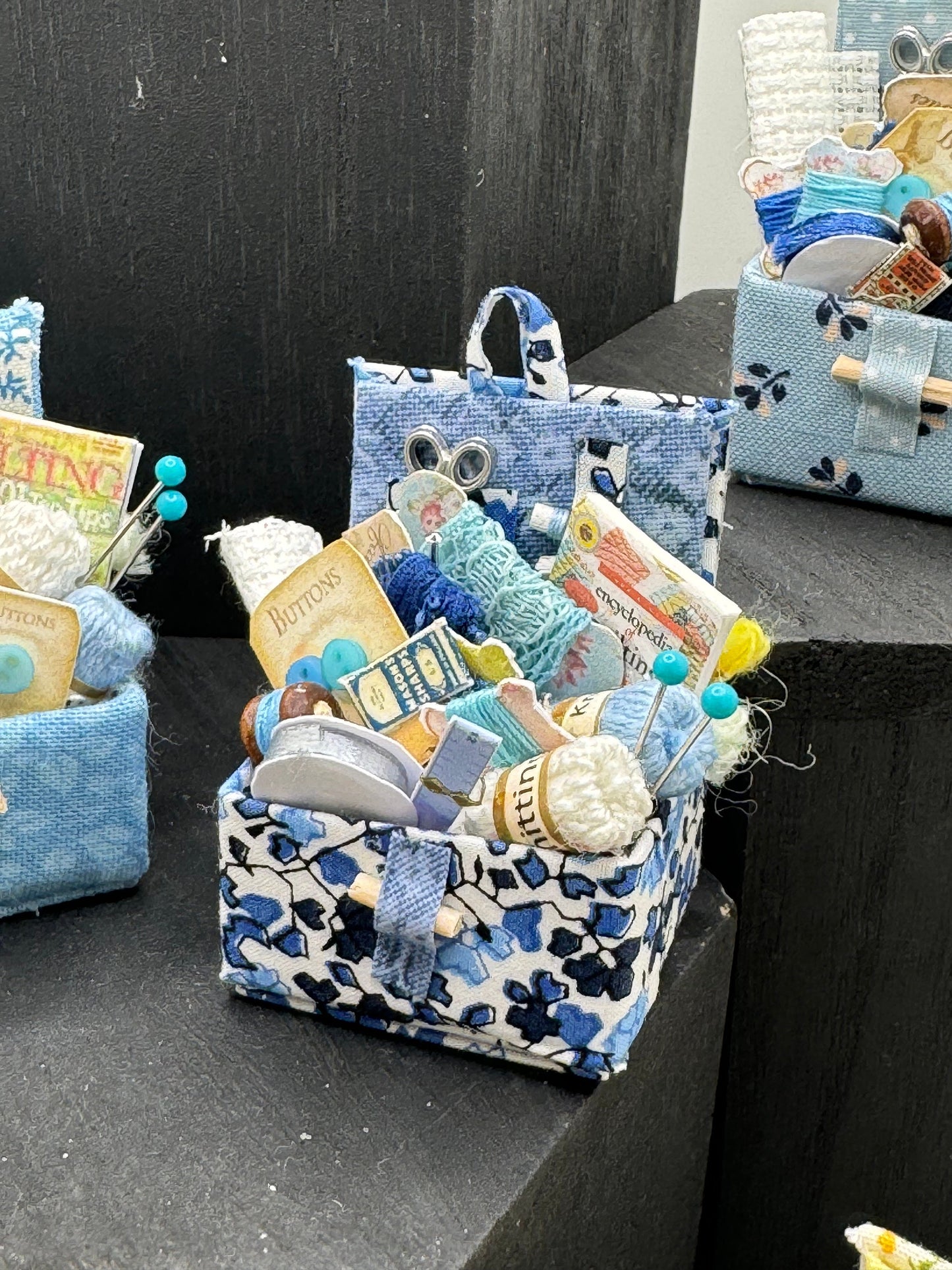 DOLLS HOUSE MINIATURES - 1/12th Sewing Box / Basket and accessories x 1 (7 options)