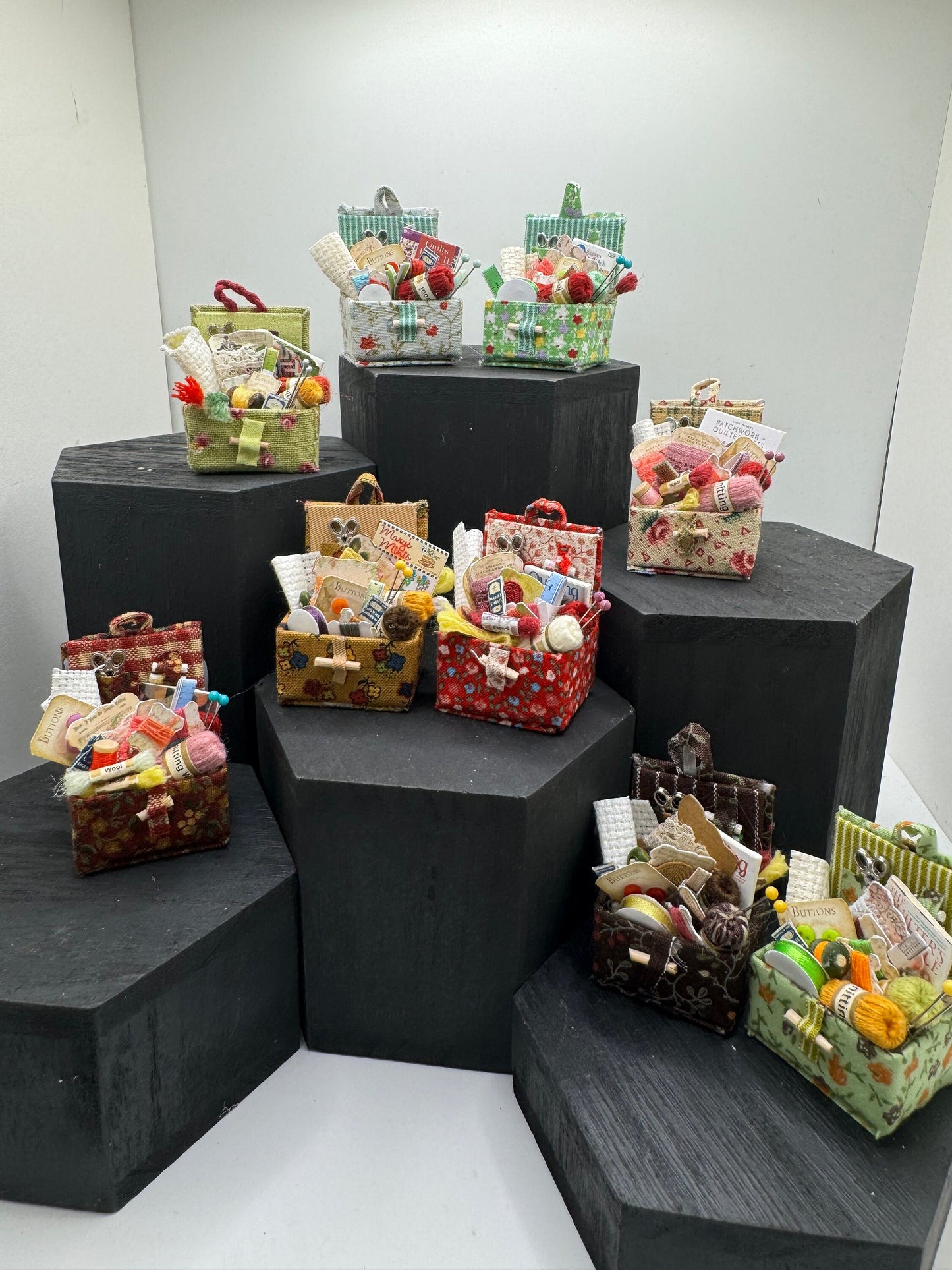 DOLLS HOUSE MINIATURES - 1/12th Sewing Box / Basket and accessories x 1 (9 options)