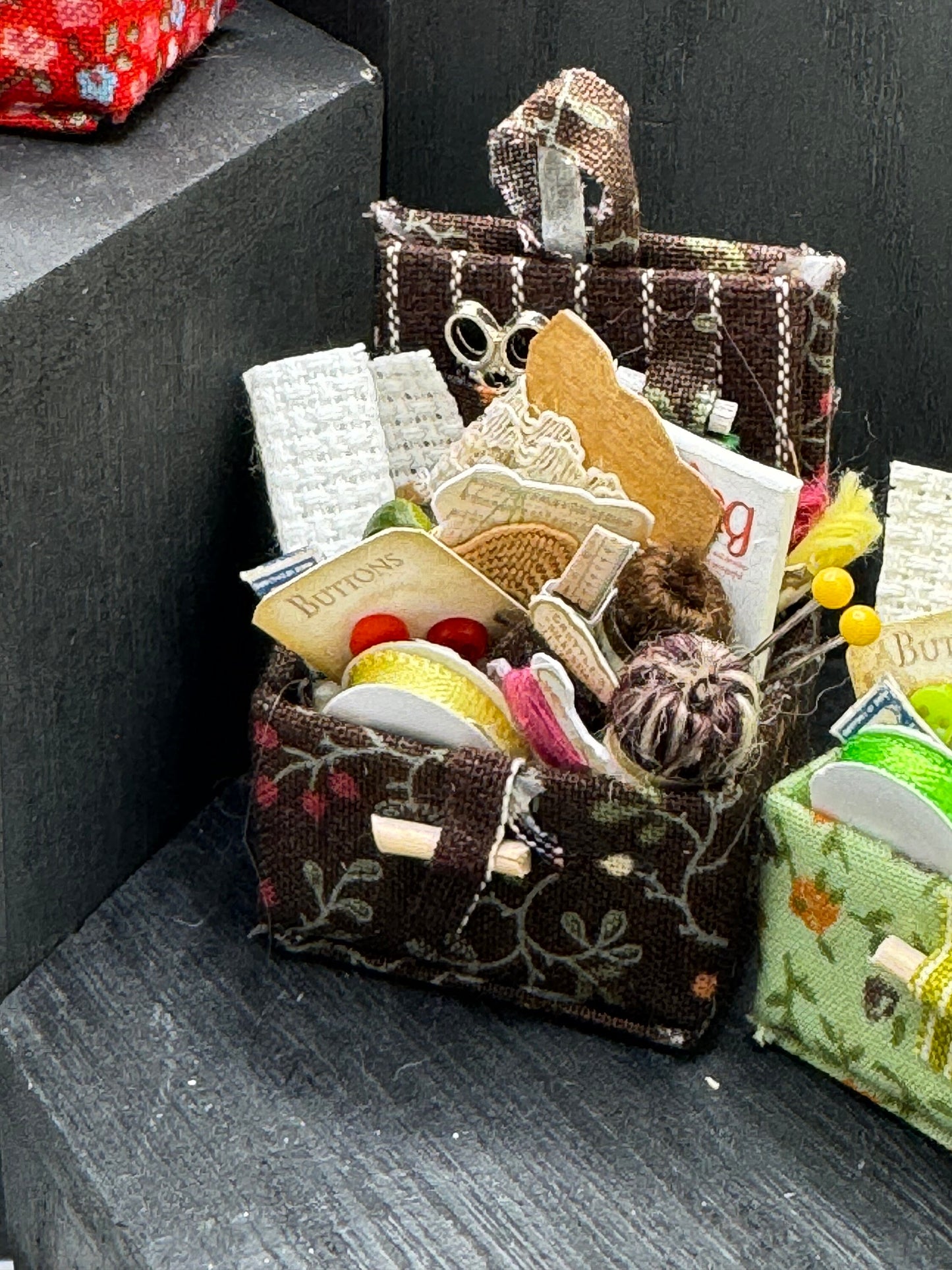 DOLLS HOUSE MINIATURES - 1/12th Sewing Box / Basket and accessories x 1 (9 options)