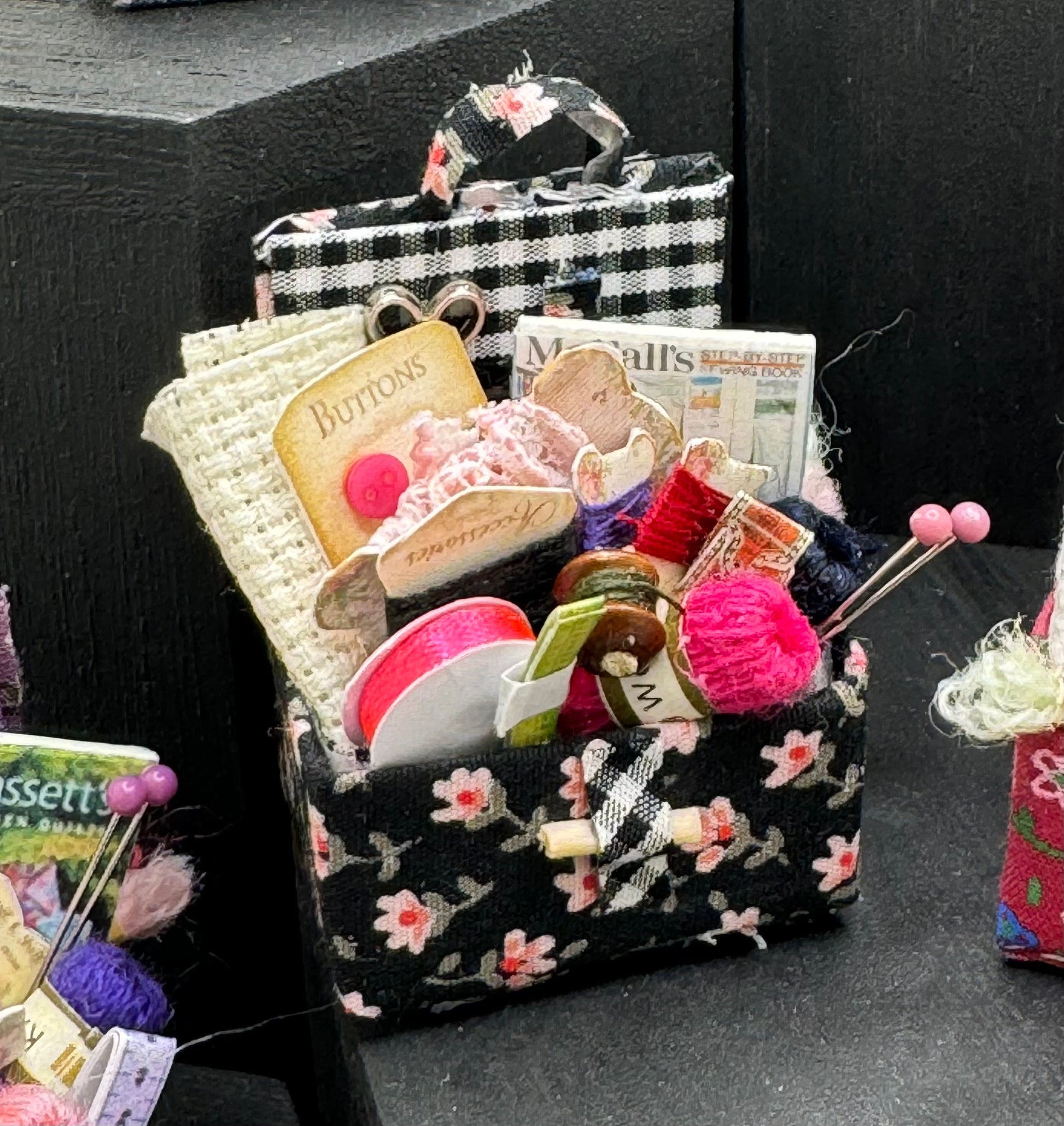 DOLLS HOUSE MINIATURES - 1/12th Sewing Box / Basket and accessories x 1 (7 options)