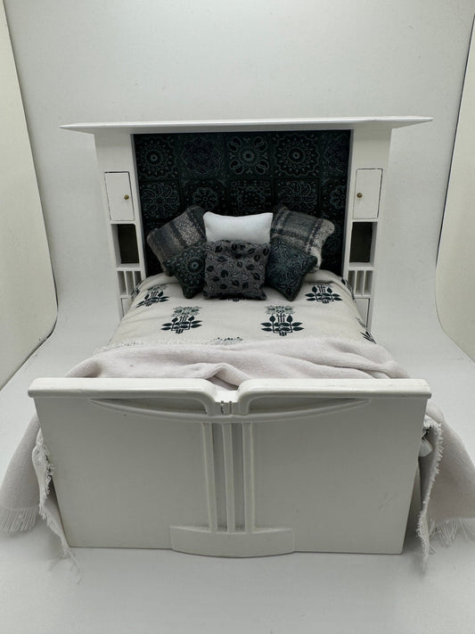 Dolls House Luxury Dressed 1/12th - 1:12 - 1 inch scale Double ( Charles Rennie Mackintosh ) bed with Liberty fabrics - Libby