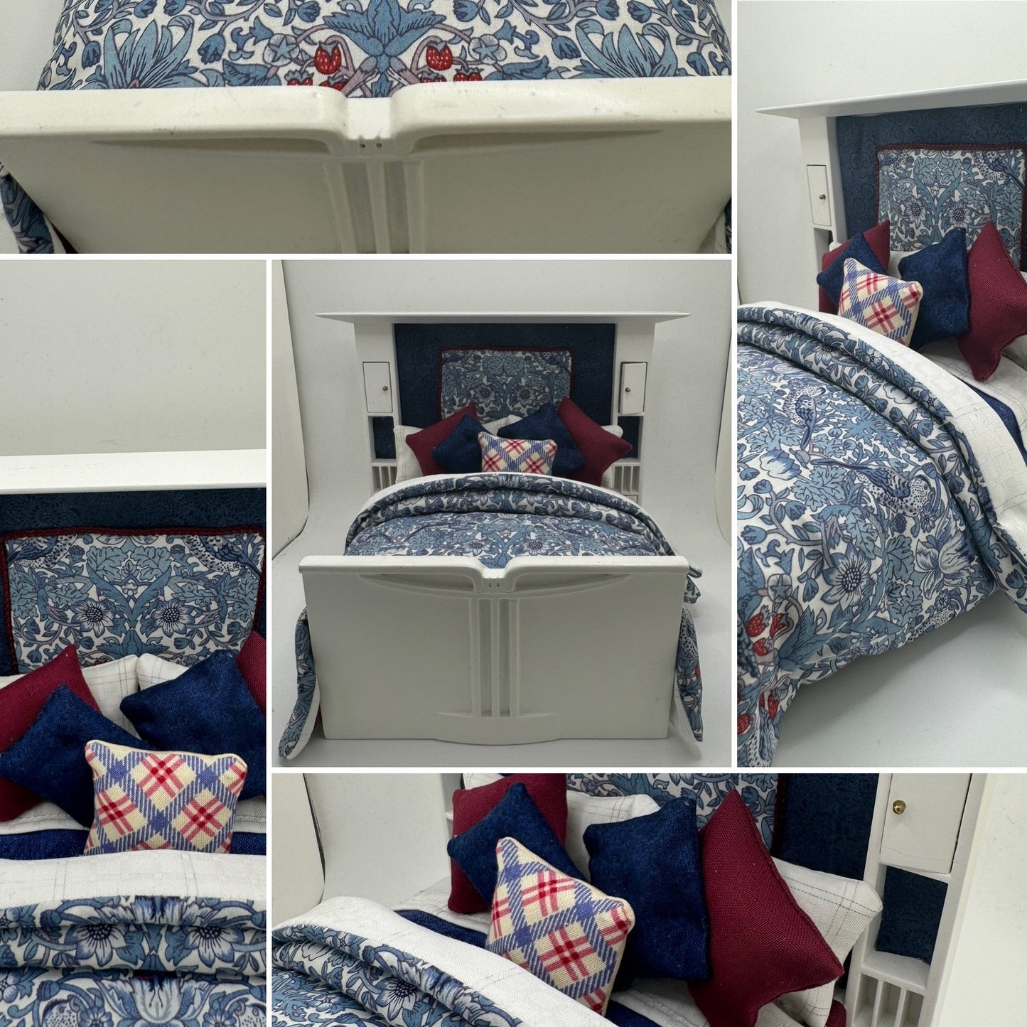 Dolls House Luxury Dressed 1/12th - 1:12 - 1 inch scale Double ( Charles Rennie Mackintosh ) bed with Liberty fabrics - Jane