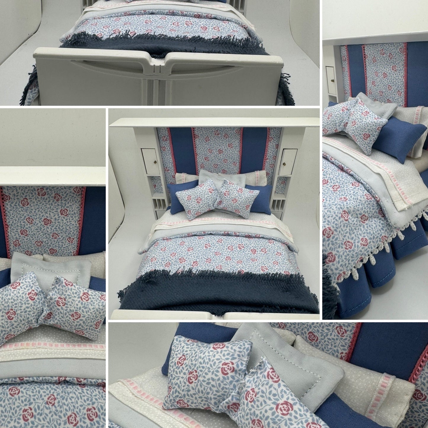 Dolls House Luxury Dressed 1/12th - 1:12 - 1 inch scale Double ( Charles Rennie Mackintosh ) bed with Liberty fabrics - Margaret