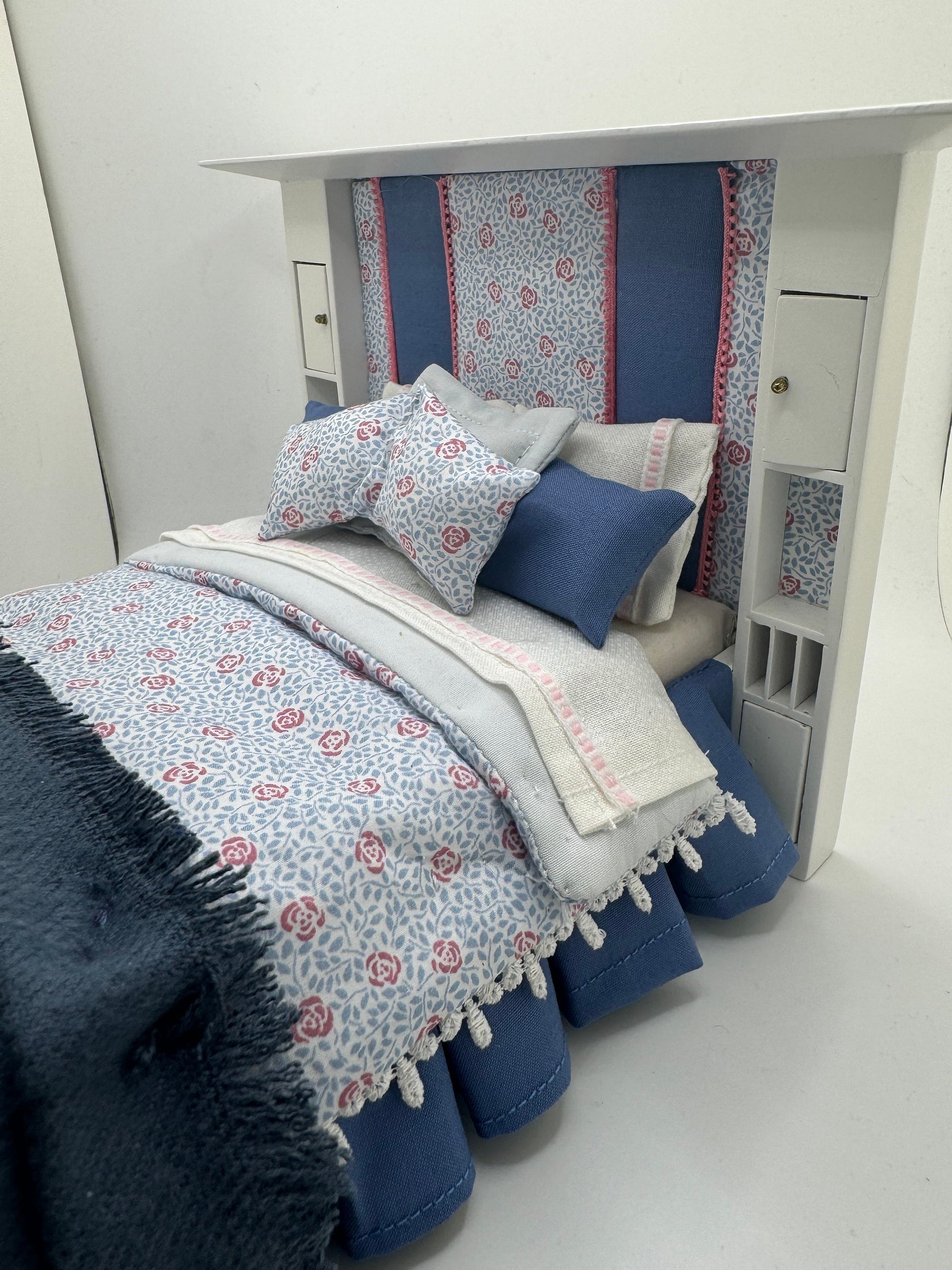 Dolls House Luxury Dressed 1/12th - 1:12 - 1 inch scale Double ( Charles Rennie Mackintosh ) bed with Liberty fabrics - Margaret